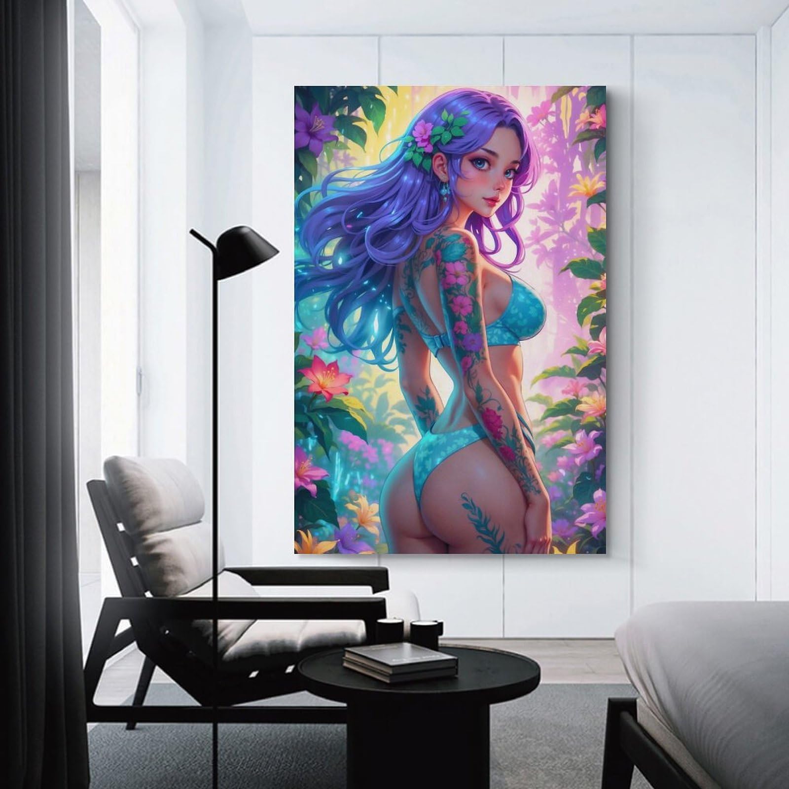 Junmoney Anime Tattoo Girl Wall Art Print, 20x30inch(50x75cm), for Entryway, Lounge Links Or Small Walls, Decorative Canvas Styling for Entry Areas