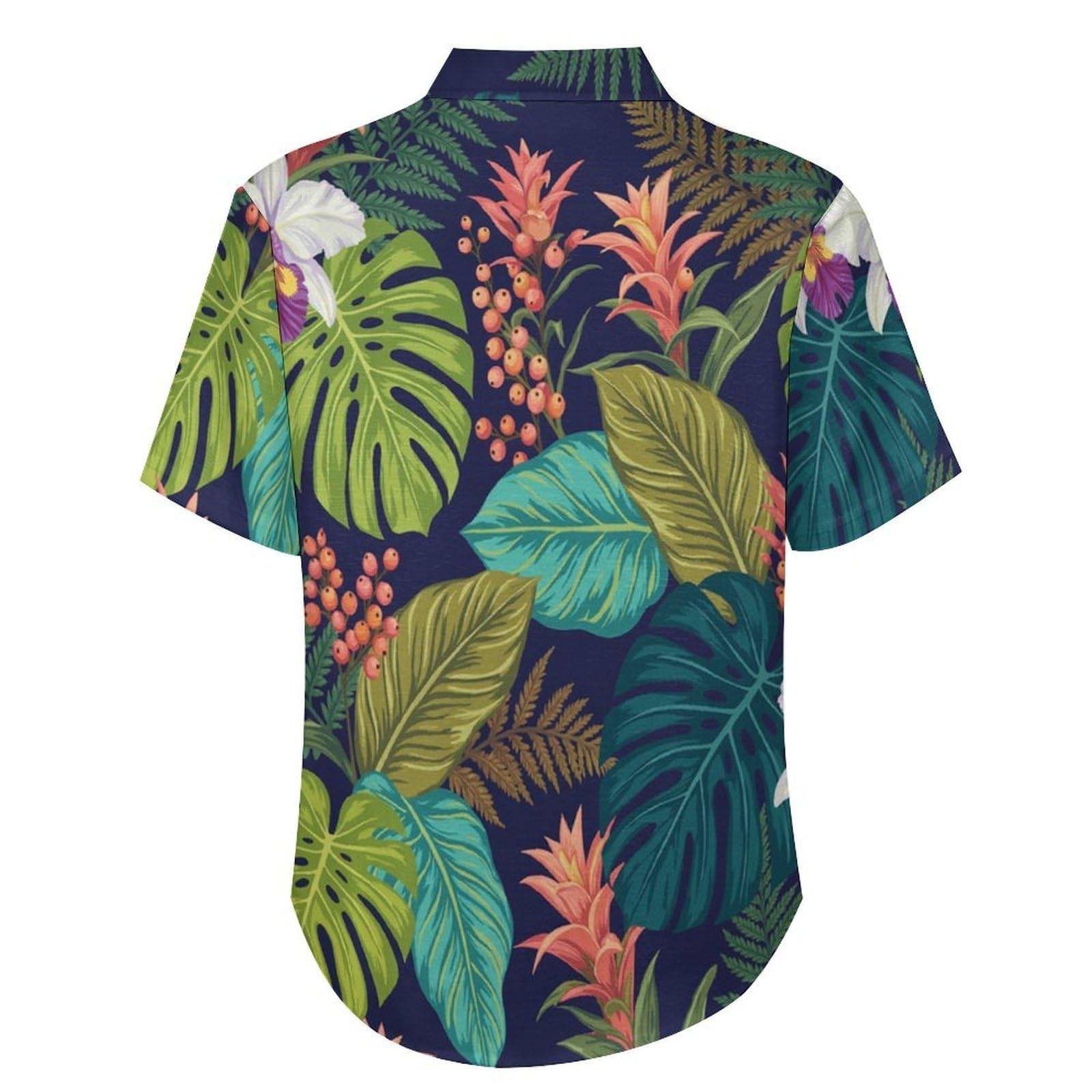 Funky Camicia Hawaiana Uomo, Manica Corta Design Aloha Camicie con Bottoni, Estiva Camicie a Orchidea Monstera Deliciosa Casual Stampa Spiaggia Estate Pianta Tropicale Camicia