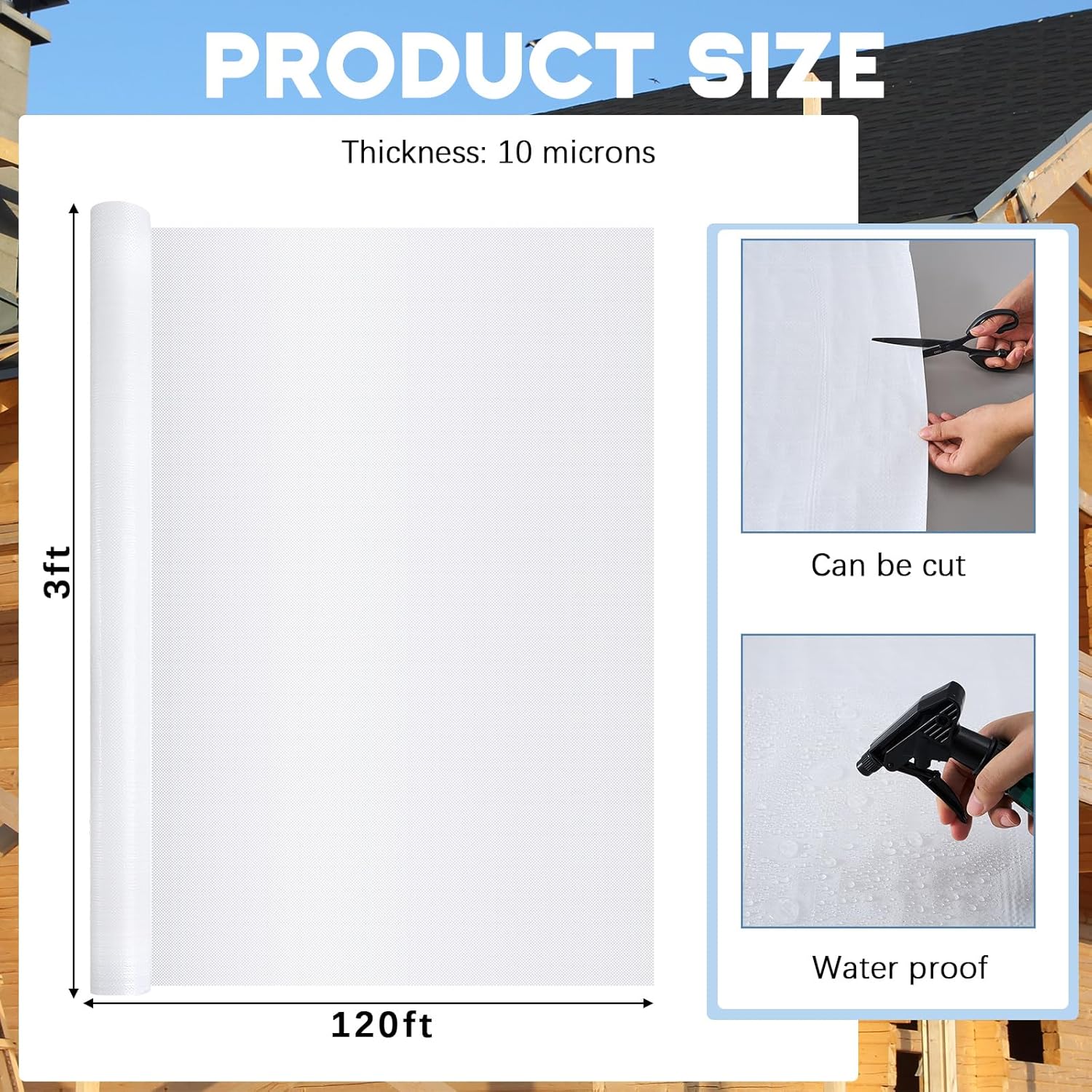 Maasechs 3× 120 ft House Wrap, Durable Water-Resistant Weather Barrier Membrane for Home Building, Breathable Wrb for Walls and Siding for Home Waterproofing, White White 3 x 120 ft