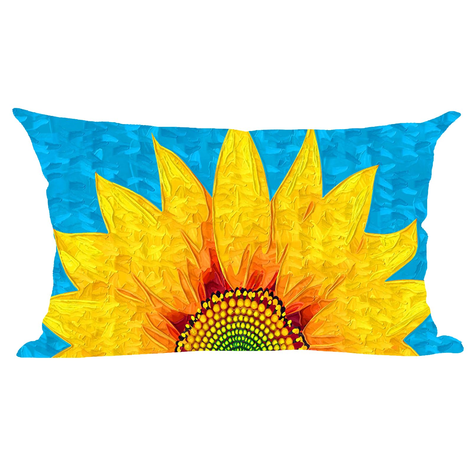 Ramirar Oil Ink Painting Big Yellow Sunflower Blue Background Decorative Lumbar Throw Pillow Cover Case Home Living Room Bed Sofa Car Cotton Linen Rectangular 12 x 20 Inches-image-12
