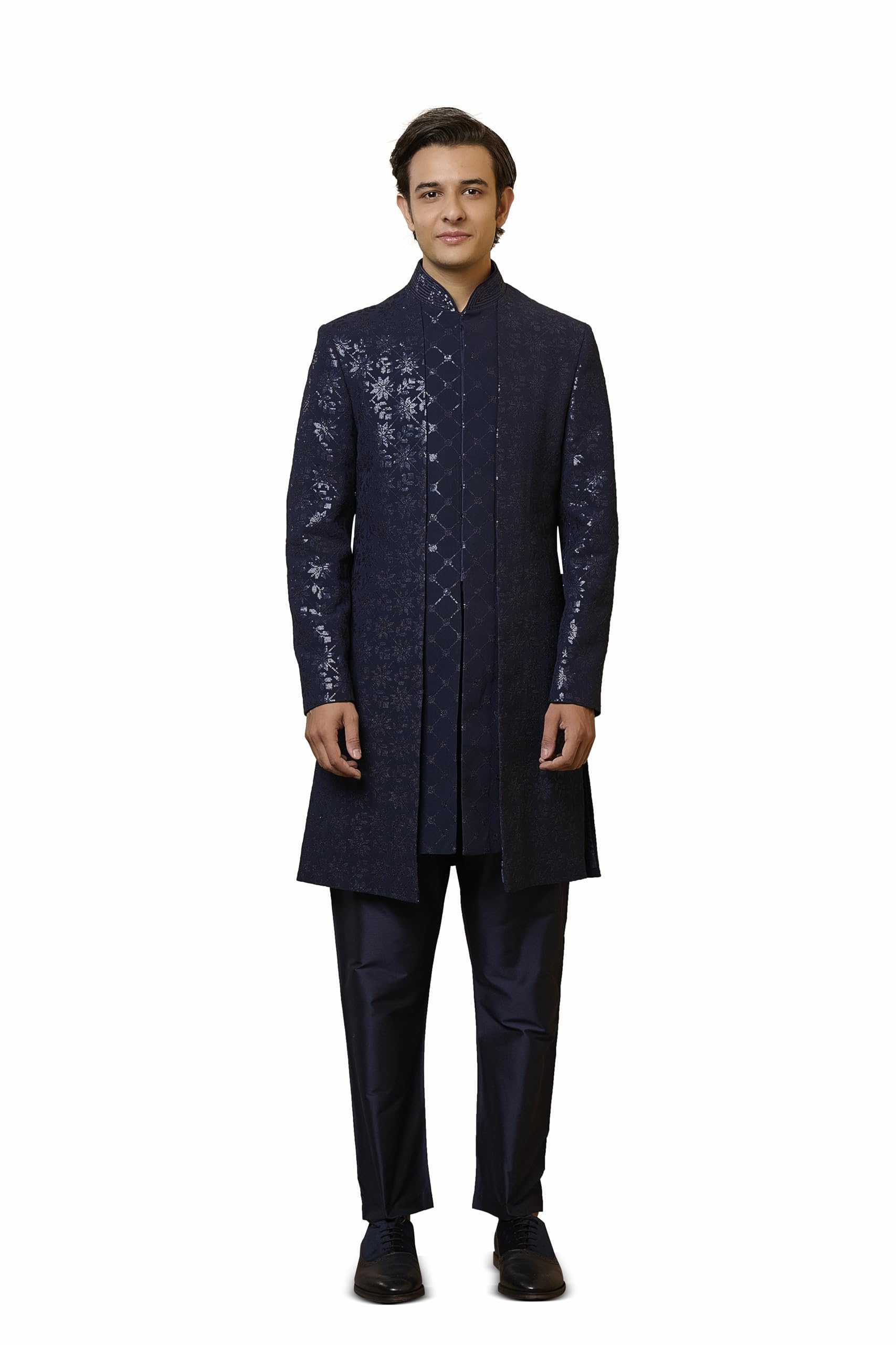 Navy Embroidered Indo-western Set-image-10