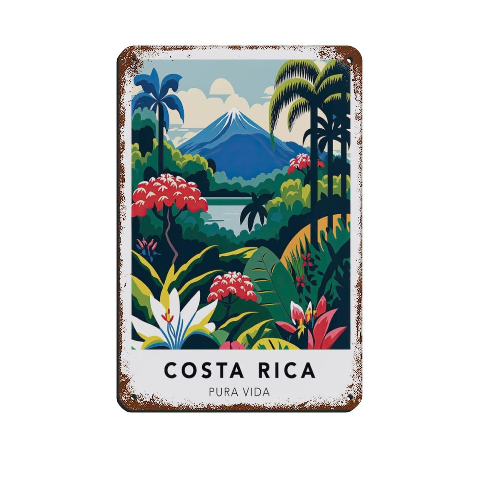 Plaque Décorative Métal Vintage 'Costa Rica' - 15x30 Cm - Pour Mur De Cuisine, Bar, Café - Décoration Rustique