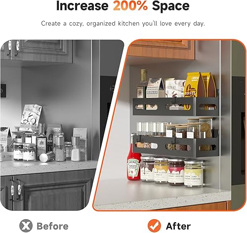 Miniatura 3 de Paquete de 4 estantes magnéticos para especias para refrigerador, organizador de especias, estante magnético móvil con 4 ganchos para organización