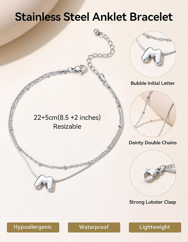 ChainsHouse Initial Ankle Bracelets for Women Waterproof, Stainless Steel Layered Initial Anklet Summer Beach Foot Jewelry by ChainsHouse - Used condition - Image 4