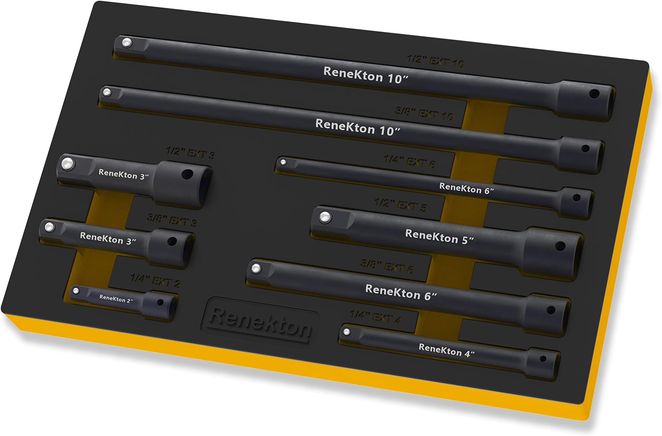 Renekton Extension Bar Set, 1/4", 3/8" and 1/2" Drive Socket Extension, Cr-V Steel, Black Phosphate Finish, with EVA Storage Tray, 9 Piece