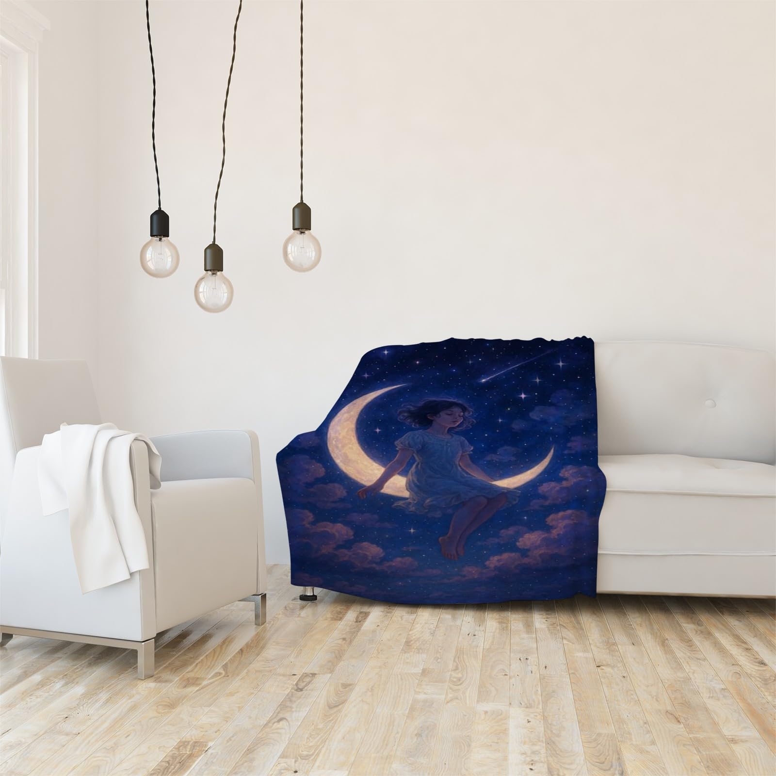 Generico Koc w kratę Niebieskie niebo podwójne łóżko gwiaździste niebo, koc 3D, dziewczyna 180 x 200 cm ciepły i miękki koc flanelowy, koce w kratę z polaru na łóżko sofę narzuta na łóżko i pokrowiec
