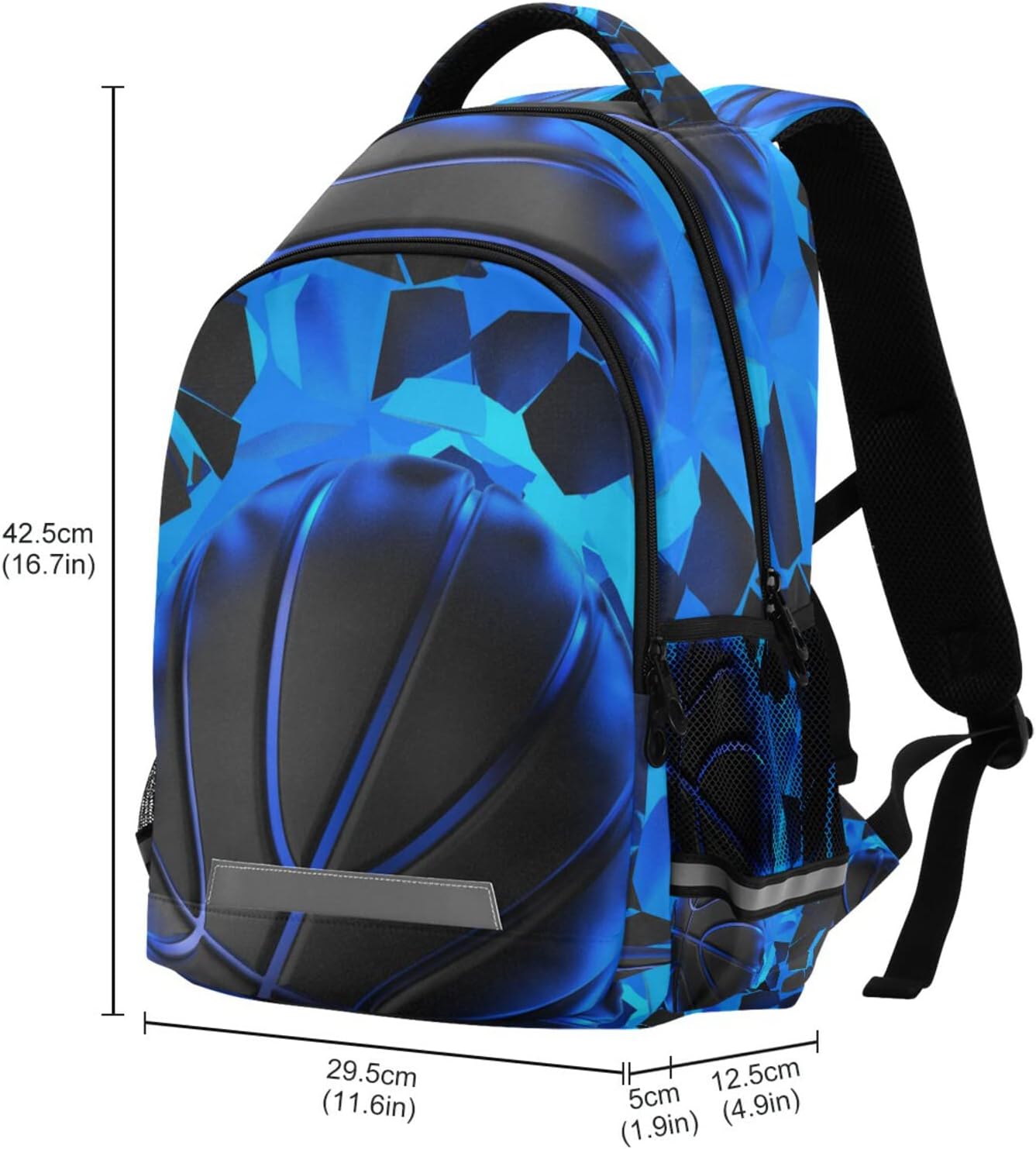 3d Basketball Blue Lighting Kids Backpack Bookbag Elementary School Bag Travel Rucksack Boys Girls - Image 3