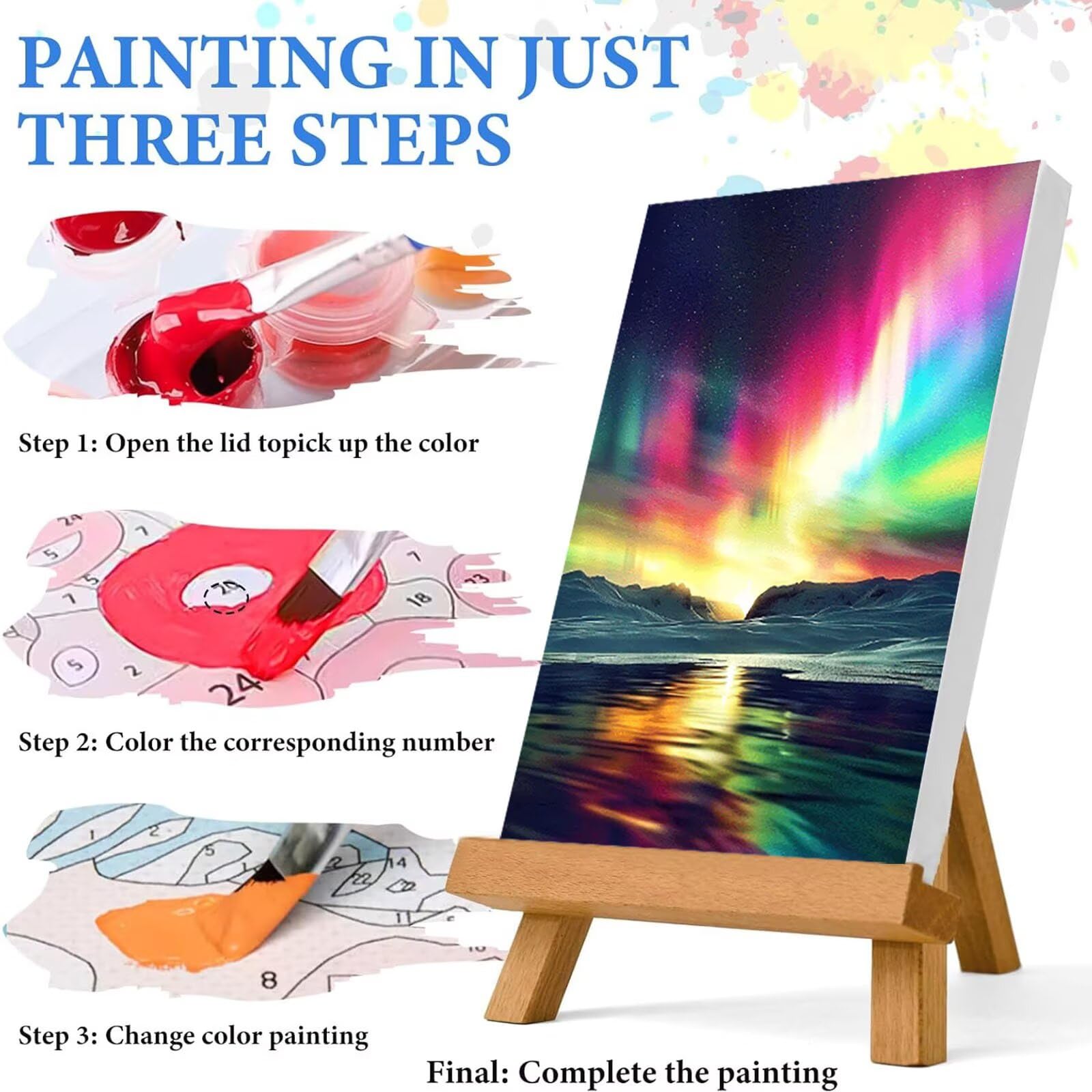Paint by Numbers Aurora Dipingere con i Numeri Montagna Dipingere con i Numeri Adulti con 3