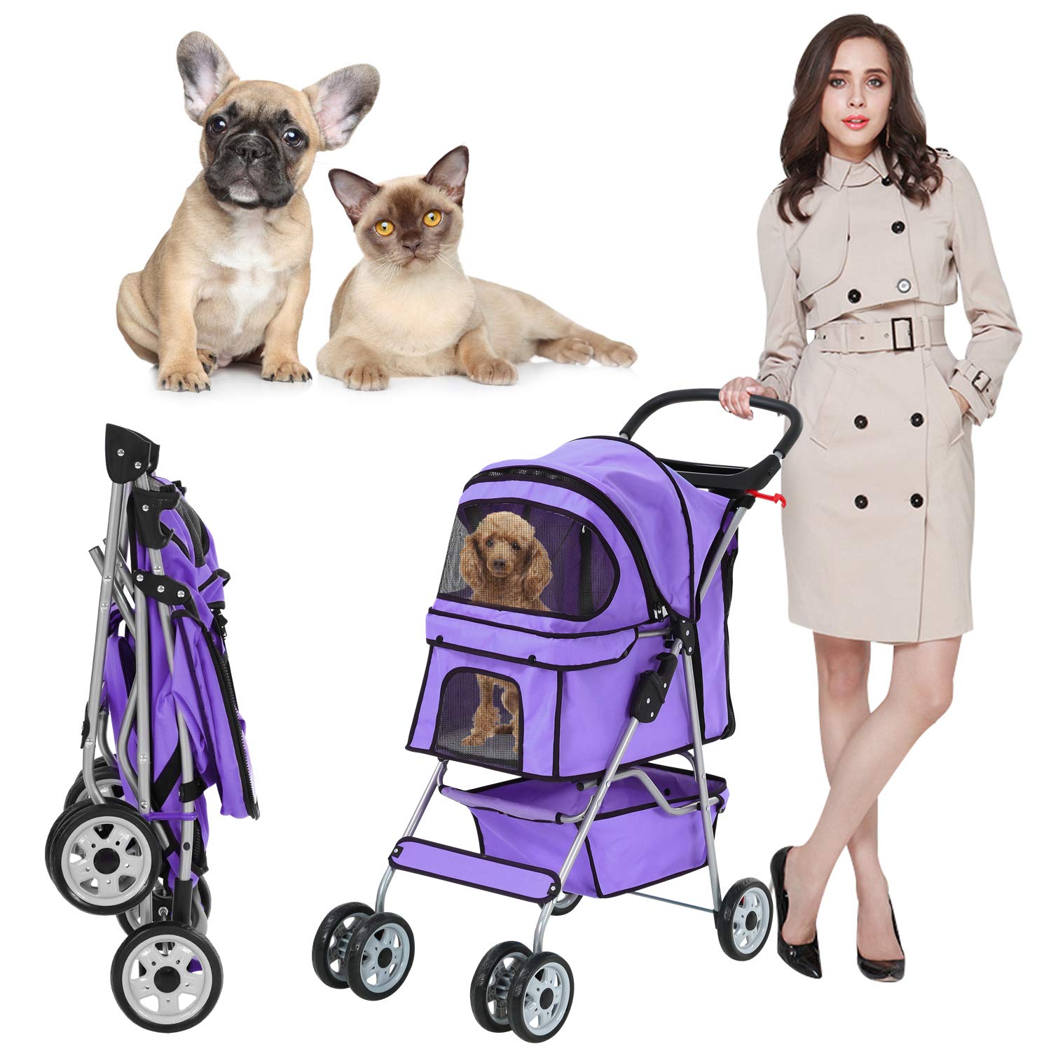 Buy MeetPerfect 4 Wheels Travel Stroller Pet Stroller Dog Cat Pushchair