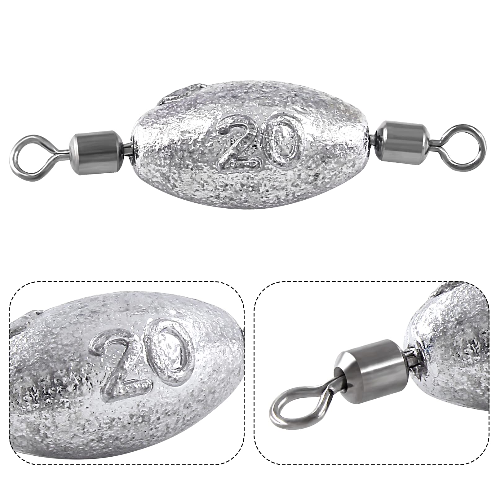 Hitefu 10 plomos de peso de pesca, pesas en línea de 3/4 onzas, plomos de pesca de plomo, plomos de huevos para pesca de fondo