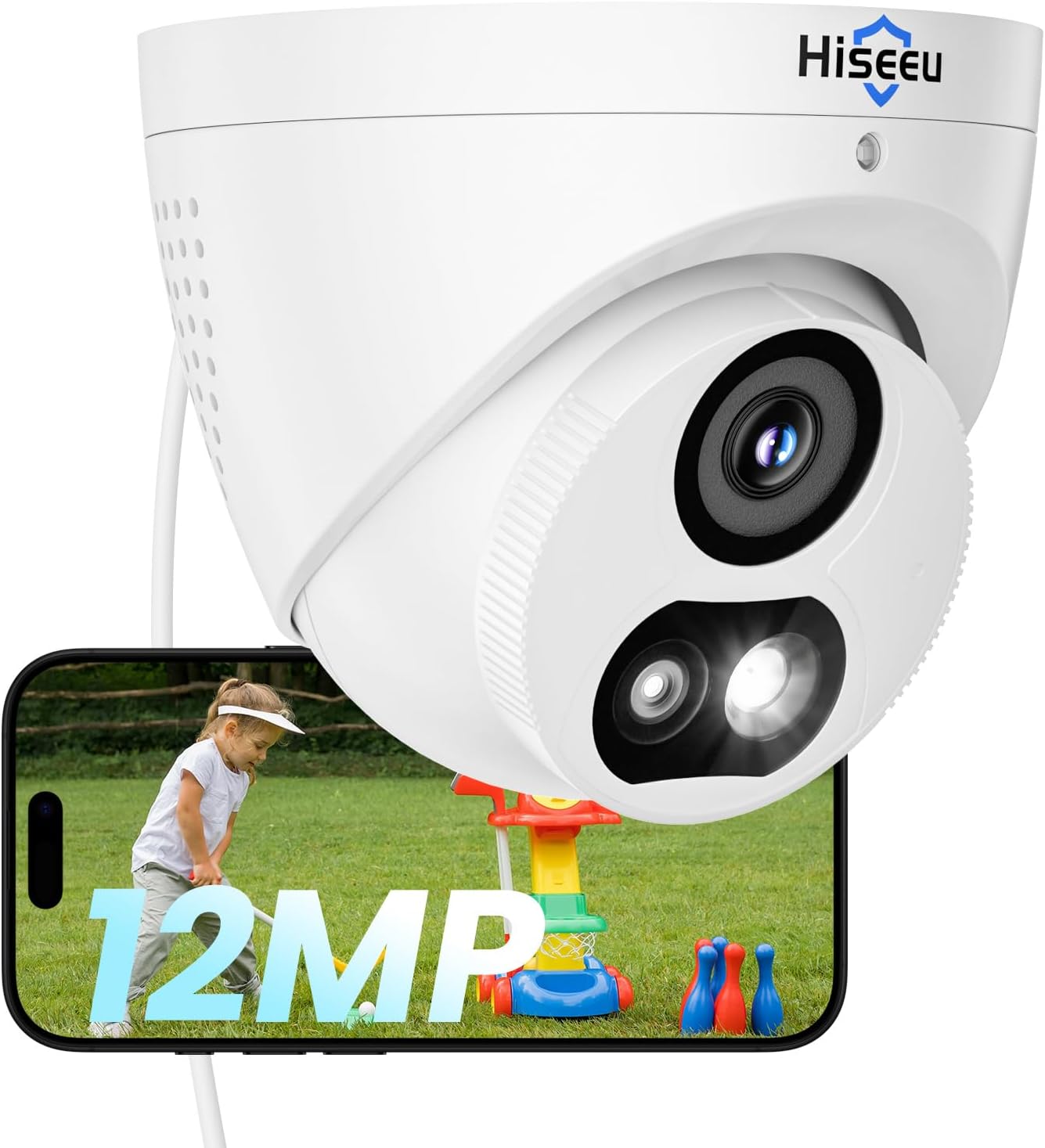 Hiseeu [12MP HD] 12MP PoE IP Camera, 121°Wide View,SD Card Slot, 3840 * 2880 p, 20fps, Color Night Vision, 2 Way Audio, 0 Monthly Fees, Human Vehicle Detect, Work PoE NVR