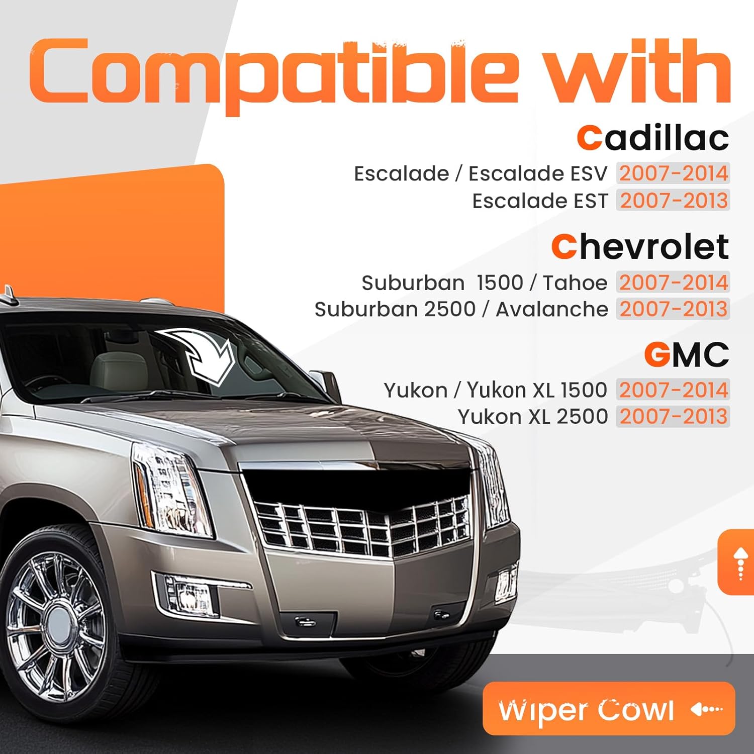 Windshield Wiper Cowl Panel Grille Compatible with 2007-2014 Cadillac Escalade/Chevy Chevrolet Avalanche Suburban Tahoe/GMC Yukon Replacement for 25872303 Front Center Air Inlet Window Cover