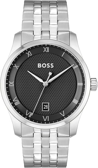 BOSS Analogue Quartz Watch for Men Principle Collection with Leather or Stainless Steel Strap, Available in Black, Brown, Blue, Green and Grey
