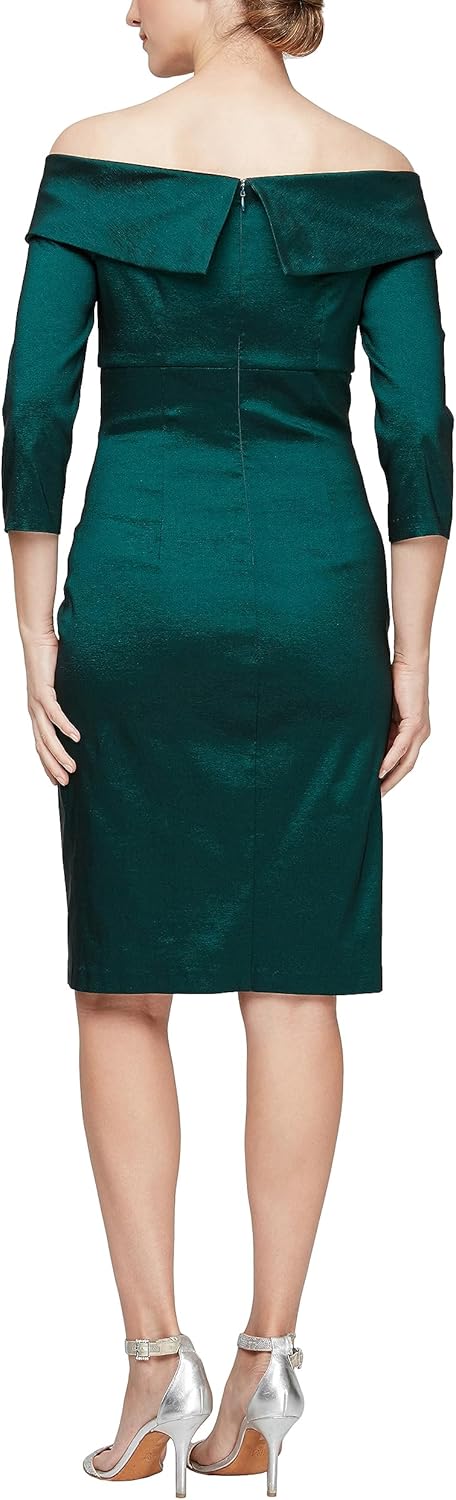 Alex Evenings Womens Short Taffeta Portrait Collar Dress (Missy Petite Plus) - Image 2