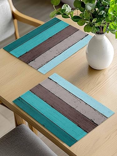 Vista 48 de Vandarllin Juego de 6 manteles individuales retro con textura de madera rústica de poliéster, resistentes a las manchas, manteles individuales Rayas