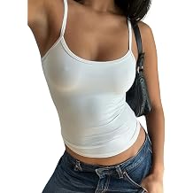 Womens Braless Tank Top Fitted Spaghetti Strap Cami for Going Out Workouts Y2K Cute Basic Top