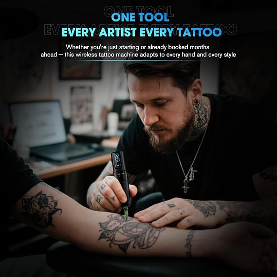 INKin Tattoo Kit for Beginners Complete Set with Tattoo Stencil Printer, Tattoo Gun with 7 Stroke 2.2-4.2mm and 1600mAh Power for Long Time Work of 8 Hours, Full Kit with Tattoo Needles and Tattoo Ink