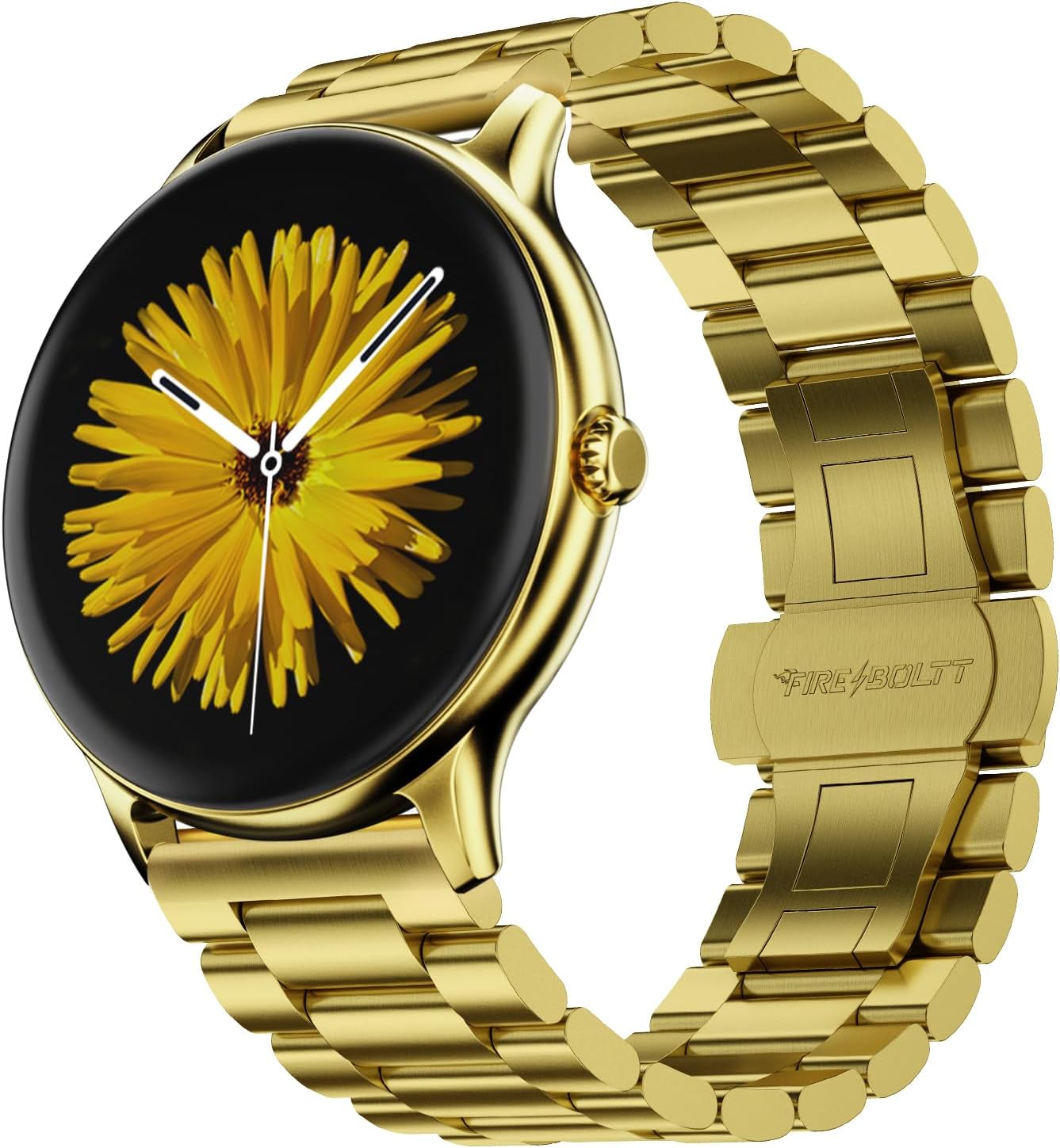 Fire‑Boltt Phoenix Pro Round Smart Watch 1.39″ Display with Bluetooth Calling, AI Voice Assistant, SpO2 & Heart Rate Monitor, 120+ Sports Modes,IP67 Waterproof Metal Smart Watch for Men & Women - Gold