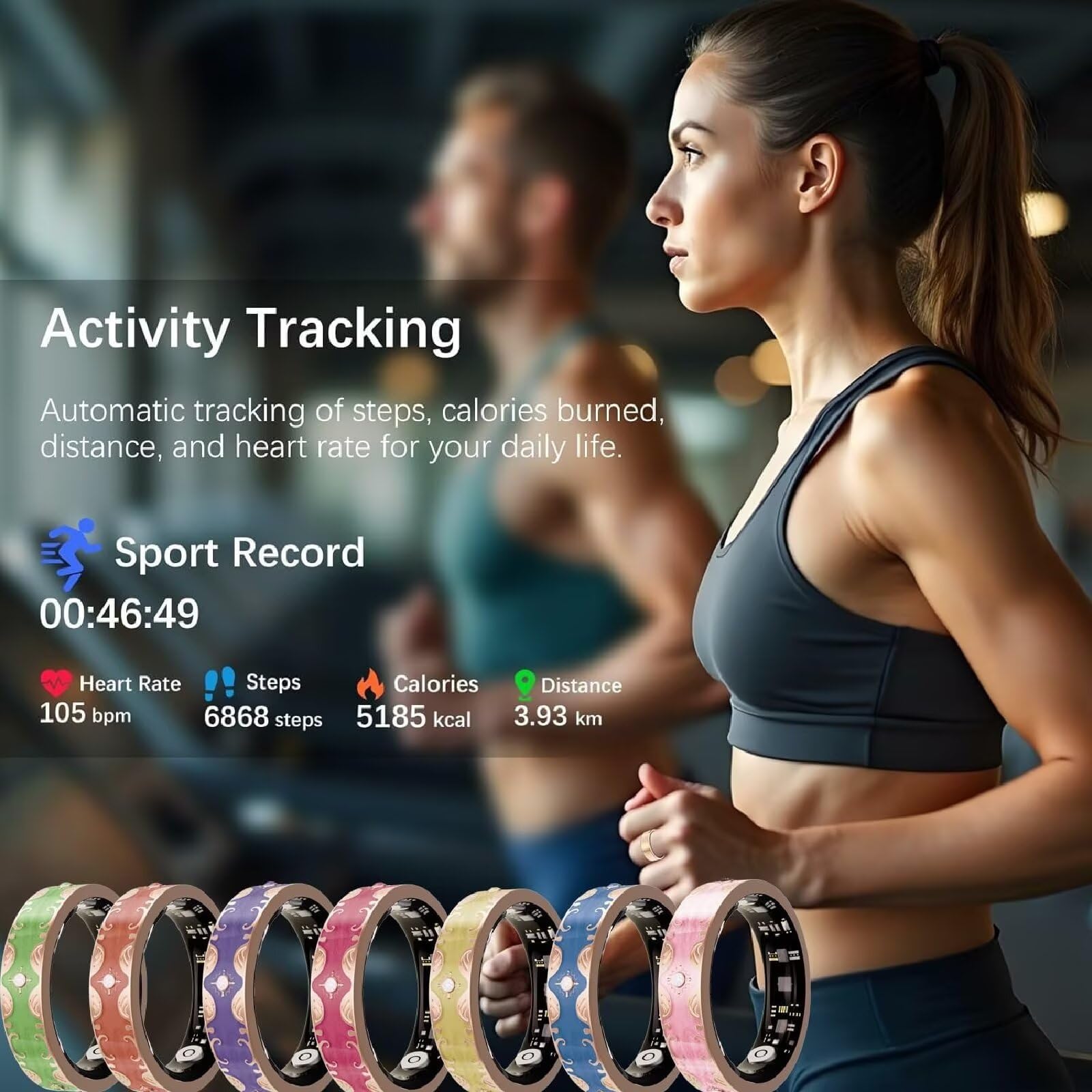 Wodoodporny inteligentny pierścionek dla mężczyzn i kobiet, tracker aktywności i zdrowia, ładowalny pierścionek fitness ze śledzeniem snu/kroków/kalorii, kompatybilny z iOS i Androidem