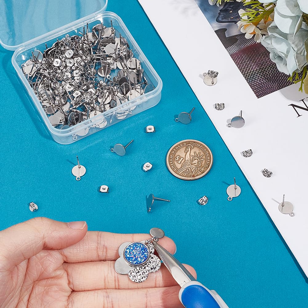 100pcs 10mm Black Stainless Steel Stud Earring Posts With Backs - DIY Jewelry Making Supplies