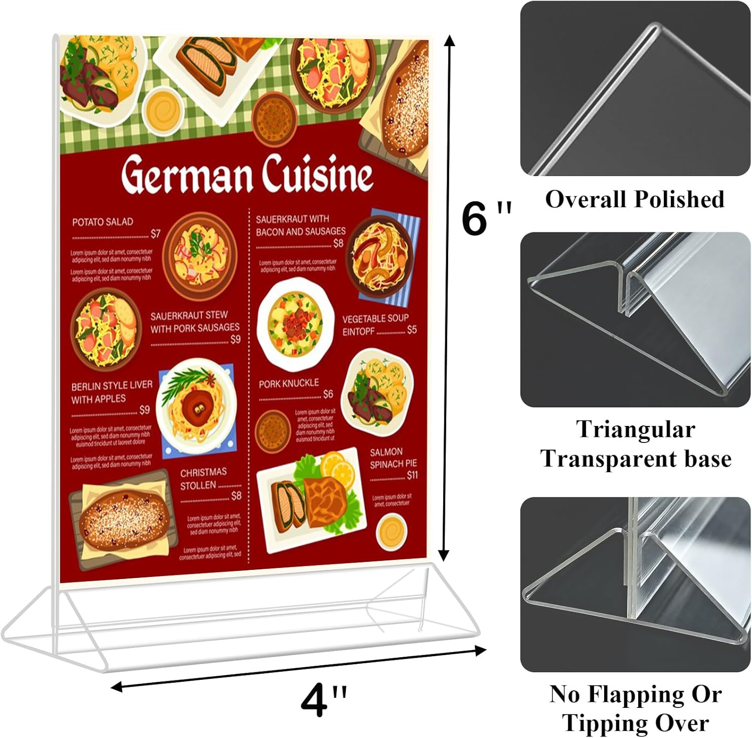 Seencool 4x6 Sign Holder - 12 Pack Small Sign Holder Acrylic Display Stand, Clear Plastic Picture Frame Paper Holder, Double Sided Table Menu Transparent Stand for Office, Home, Restaurant, Wedding - Image 2