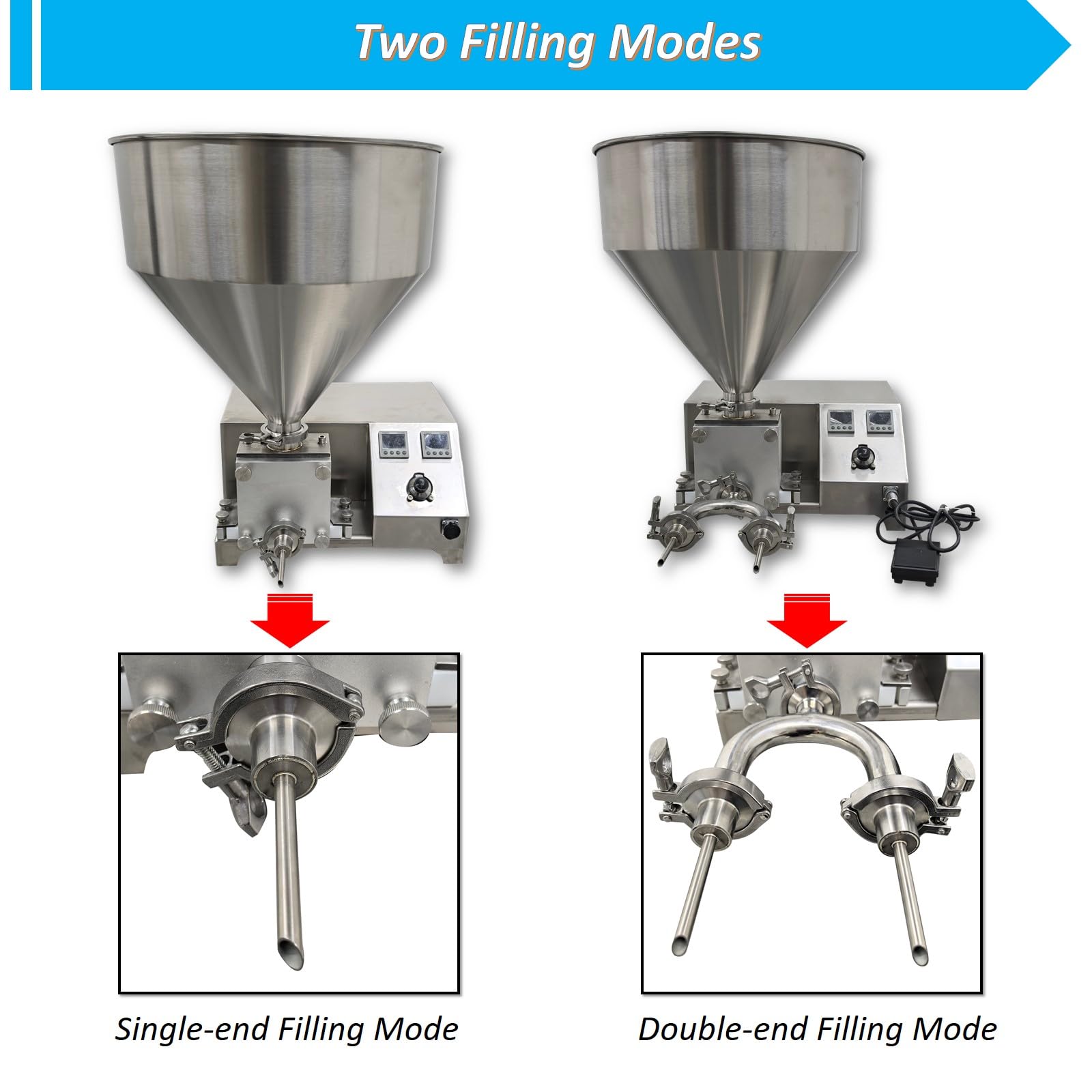 TECHTONGDA 20L Commercial Electric Cream Puff Filling Machine 110V Double Spout Donut Pastry Filler Bread Donut Jam Filling — view 2