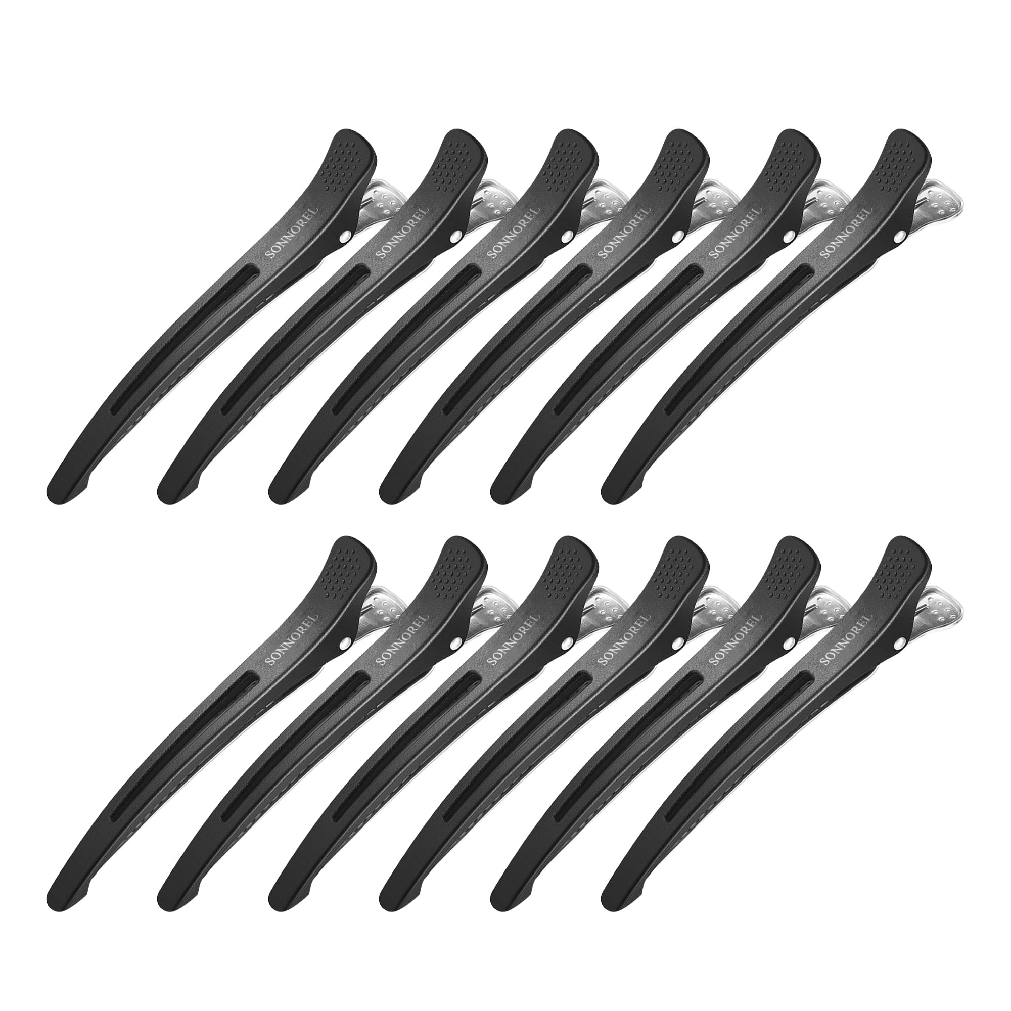 Sonnorel 12 fermagli professionali per acconciatura e separazione, con becco d'anatra e nastro in silicone, per parrucchiere e casa unisex (nero)