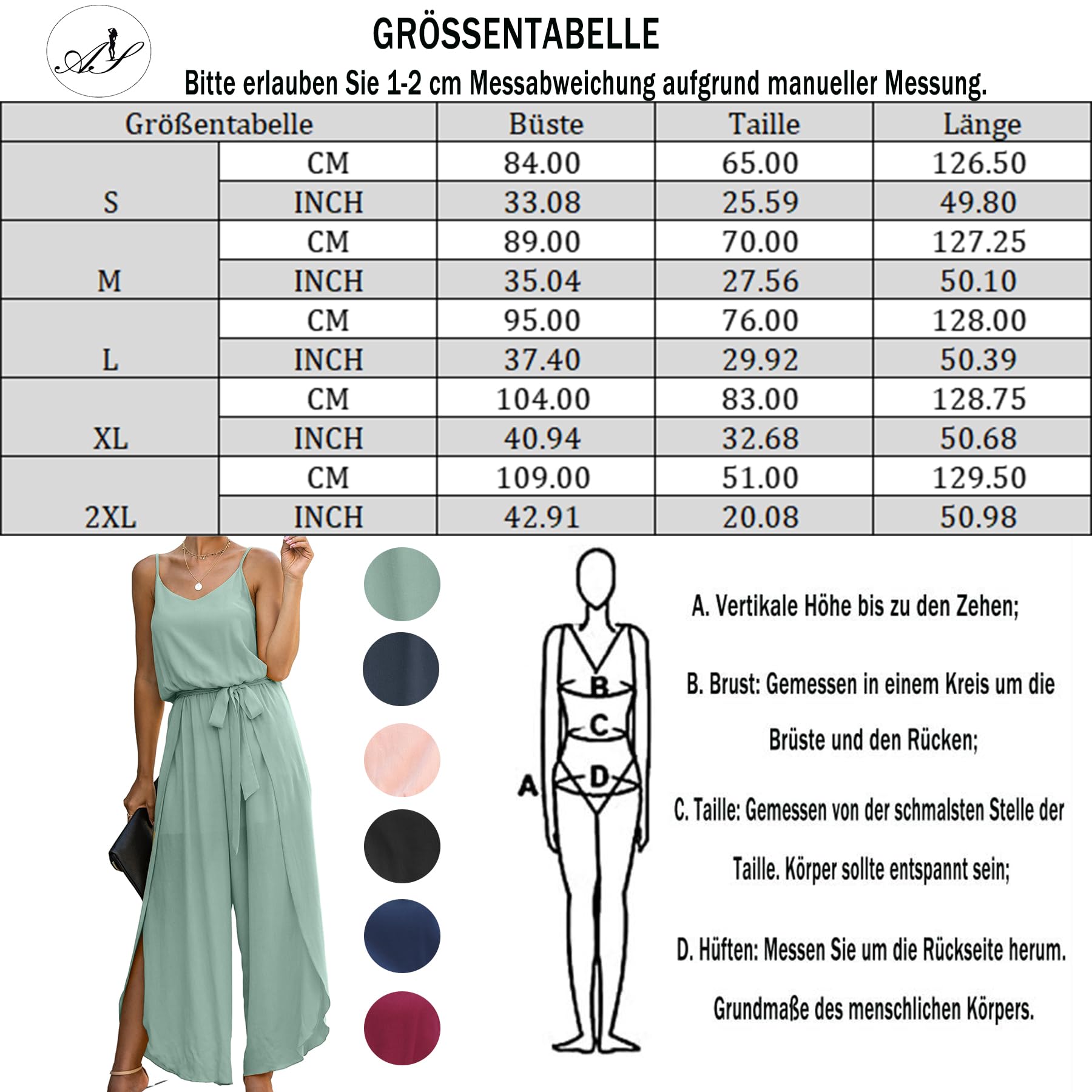 ASOMI Jumpsuit Damen Sommer Lang: Sexy Cocktail Elegant Mode Gürtel Overall Hochzeit Hawaii Urlaub Strand V-Ausschnitt Hosenanzug Business Baggy Festlich Spaghettiträger Outfit