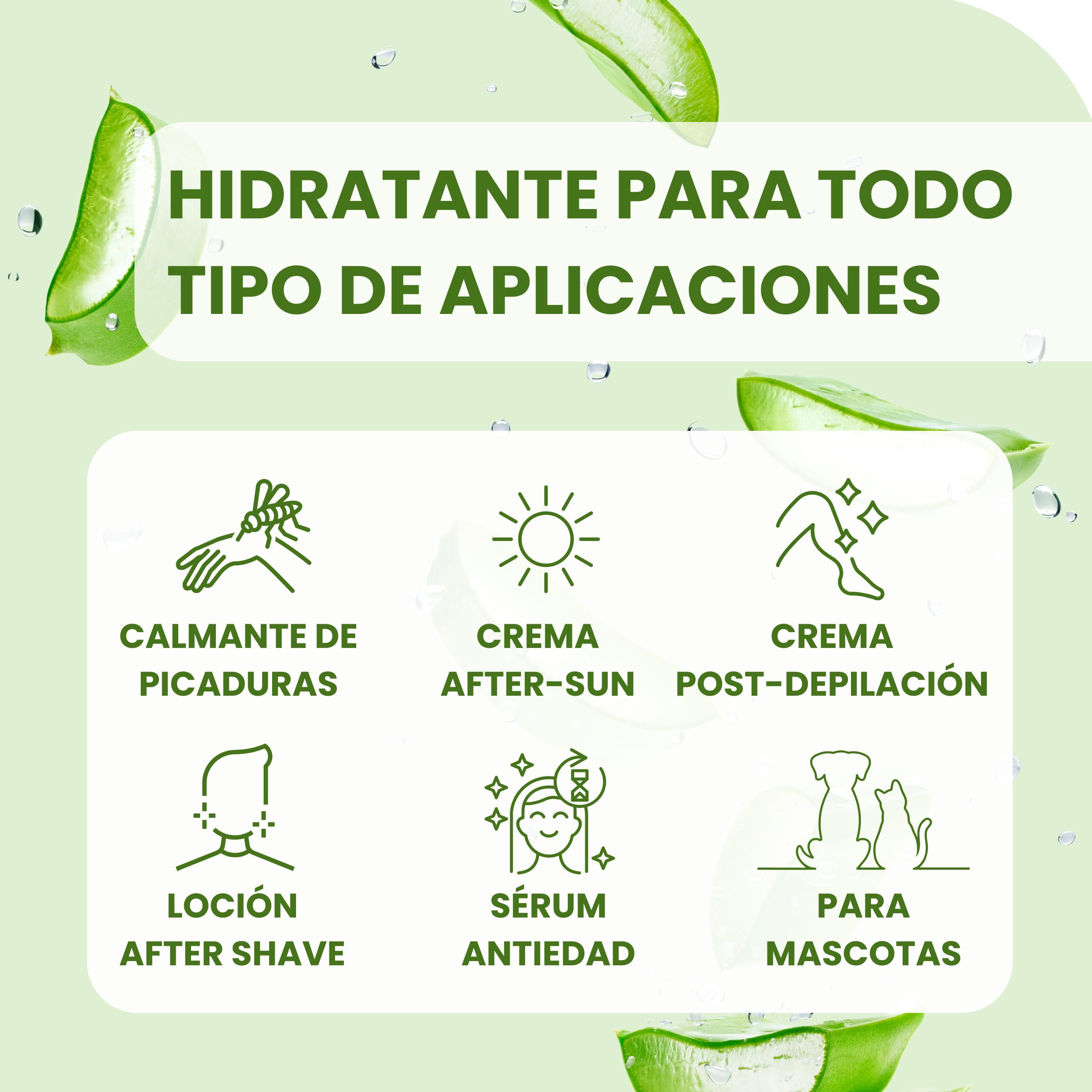 Gel Aloe Vera 100% Natural 1L – Puro, Orgánico, Hidratante y Calmante – Piel Hidratada e Iluminada | Natural y Versátil: AfterSun, Piel, Cabello, Post Depilación, After Shave (1 Litro)