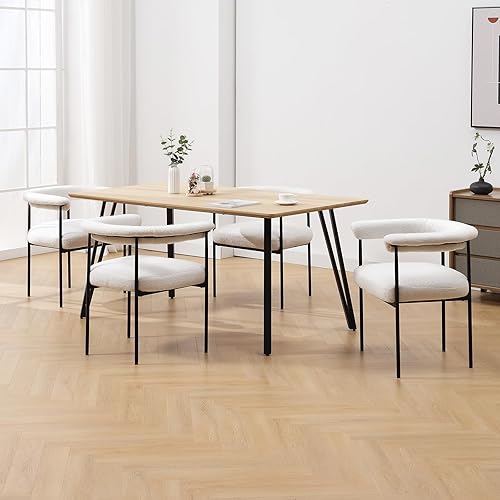 Miniatura 2 de DUOMAY Modern Barrel - Juego de 2 sillas de comedor tapizadas de sherpa, sillas laterales con acabado de metal para cocina, comedor, sala de estar,