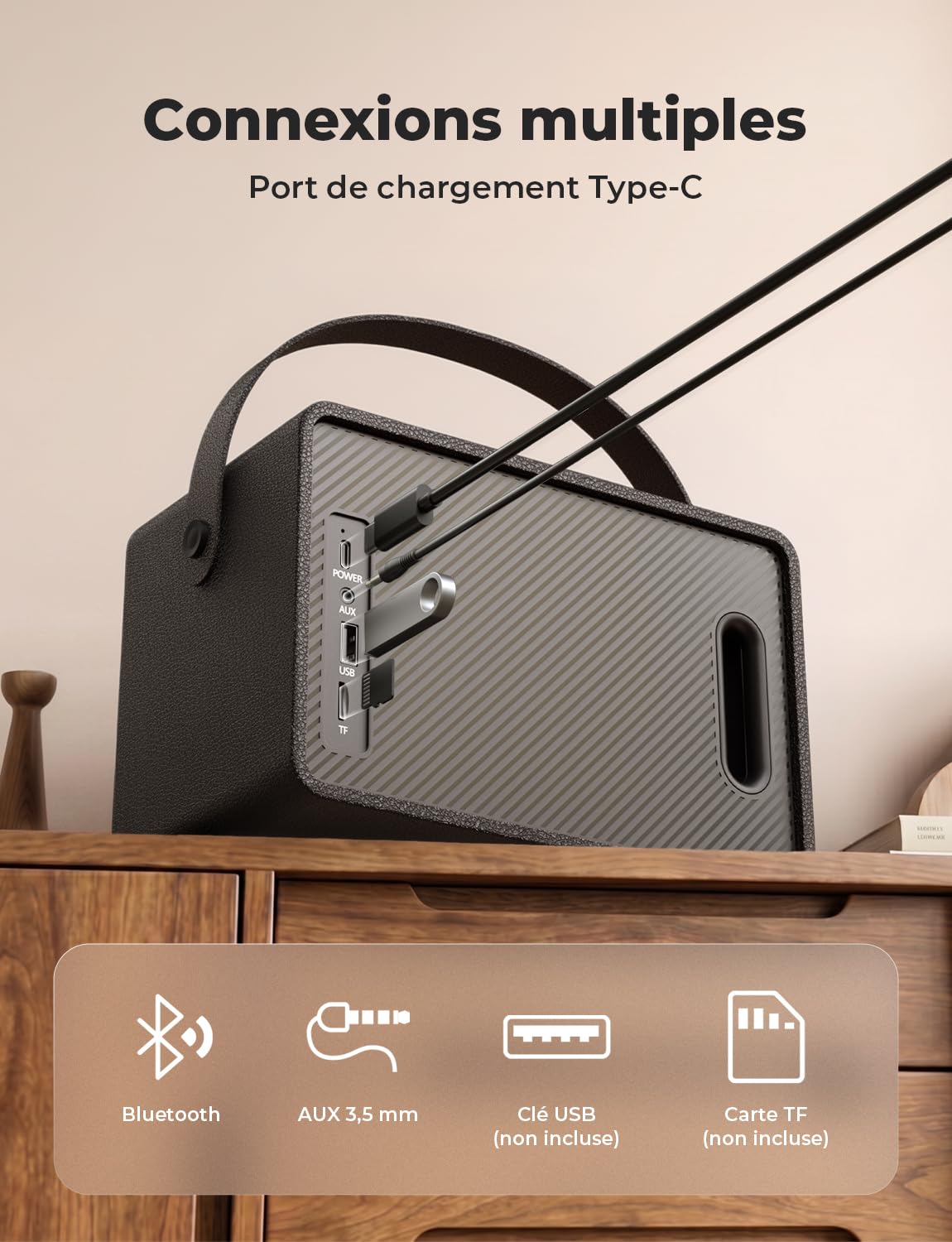 RIENOK Enceinte Bluetooth 40W, Tweeter et Woofer Haut Parleur Puissante Autonomie 15H, 8 Lumières RGB, Bluetooth 5.3, Son Stéréo sans Fil, Soutien AUX, Carte TF, Clé USB, pour Maison, Fêtes Soirées