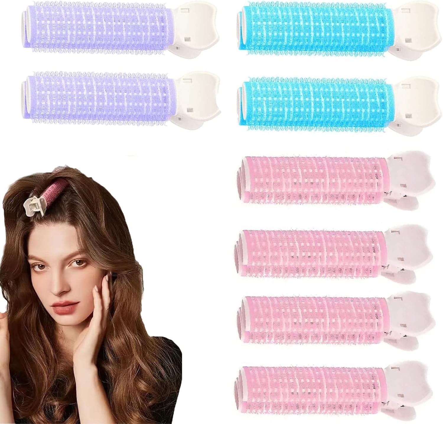 Volume Base Clamp – Fluffy Tress Curler, Plastic Styling Holder, Self-Grip Curling Tool for Women and Girls - 2 pc, Multi Color.