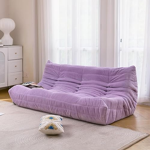 N&V Fireside Three Seater Sofa, Mid Century Armless Twin Size Floor Lounge Chair, Soft Premium Corduroy Accent Chair for Living Room, Bedroom (Lavender)