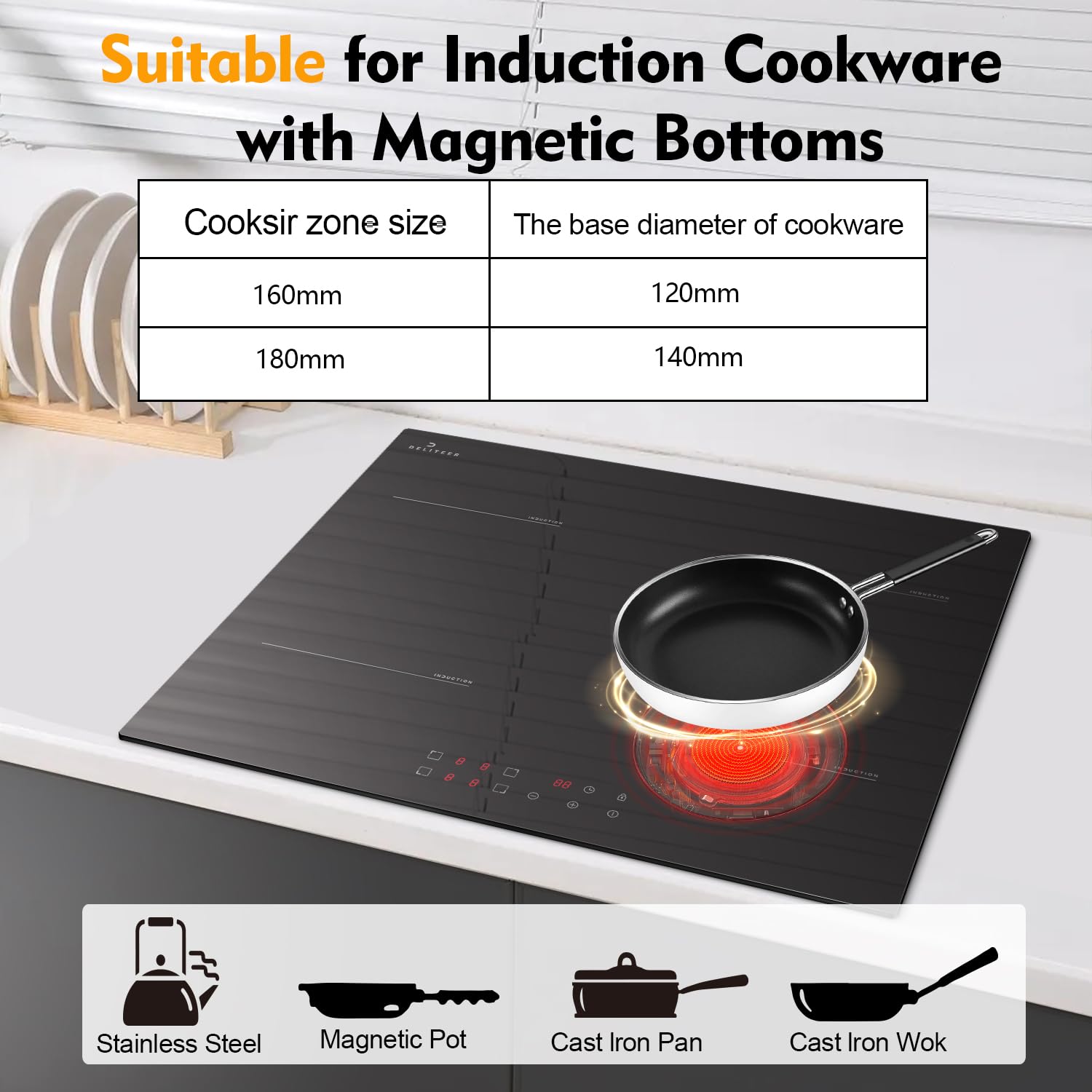 Induction Hob Plug in 13amp, Electric Induction Hobs 4 Zone, 60CM Electric Hobs Built-in 220V, 2800W Induction cooker with Safety Lock, Timer — view 5