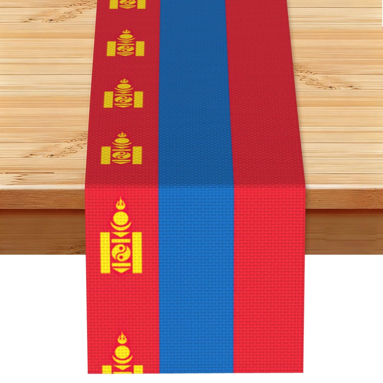 Mongolian flag Printed Table Runner 13 x 72, Wrinkle Resistant Decor for Dining Table Coffee Table Fireplace