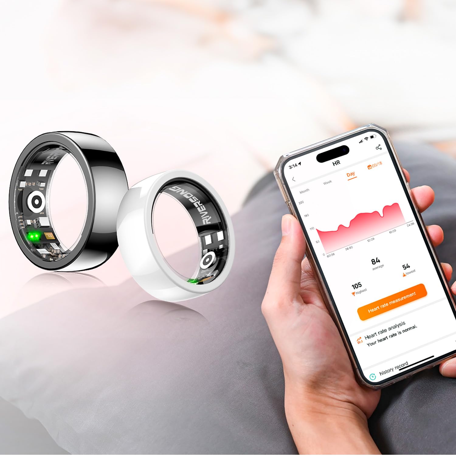 RIVERSONG Anello intelligente con design in nano ceramica, monitoraggio della frequenza cardiaca e del sonno 24/7, monitoraggio SP02, monitoraggio di attività e calorie, batteria 3 giorni, resistente