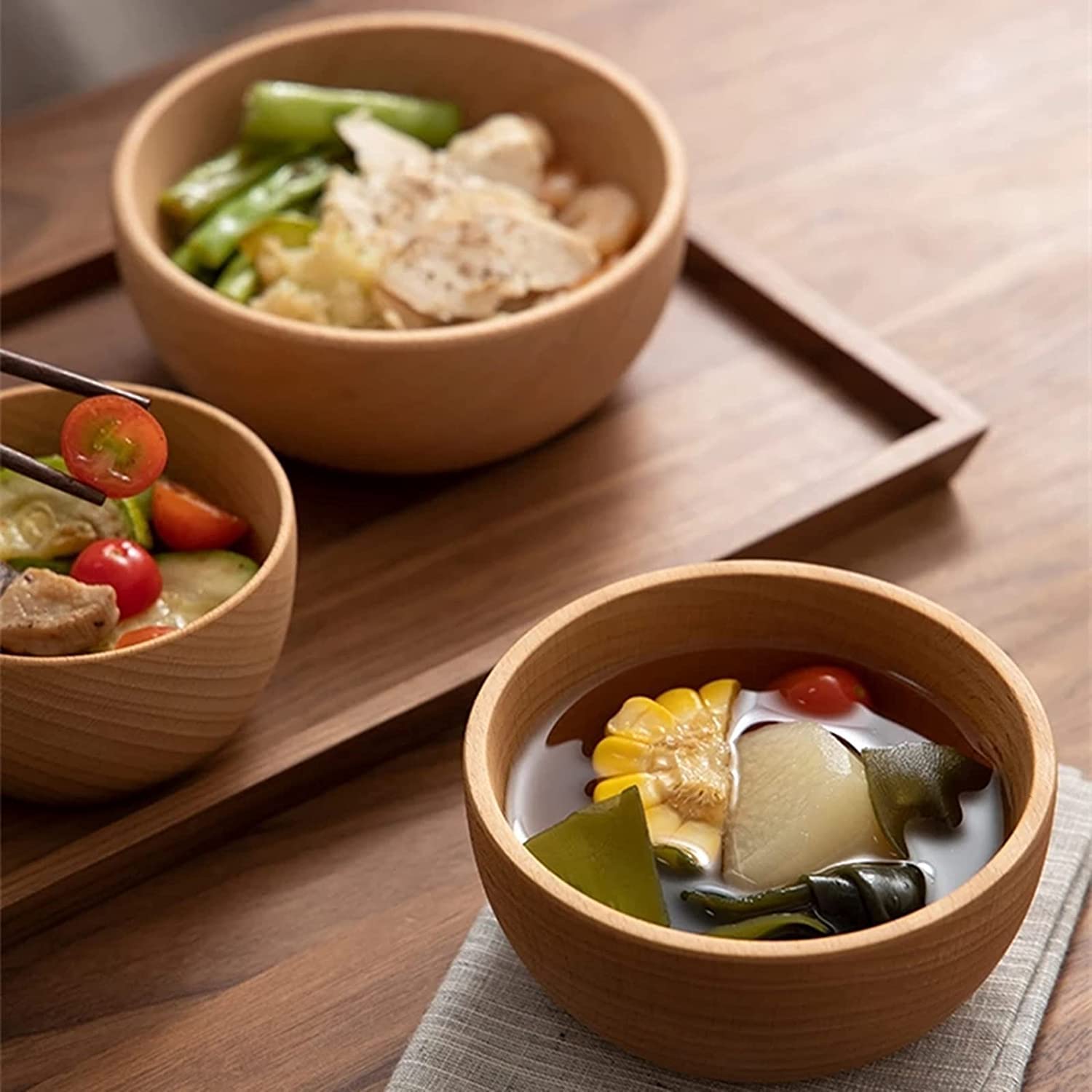 Ensaladera de madera para frutas, Platos for servir artículos for el hogar, utensilios de cocina madera for, sopa fideos, Ramen, utensilio(6x14cm)