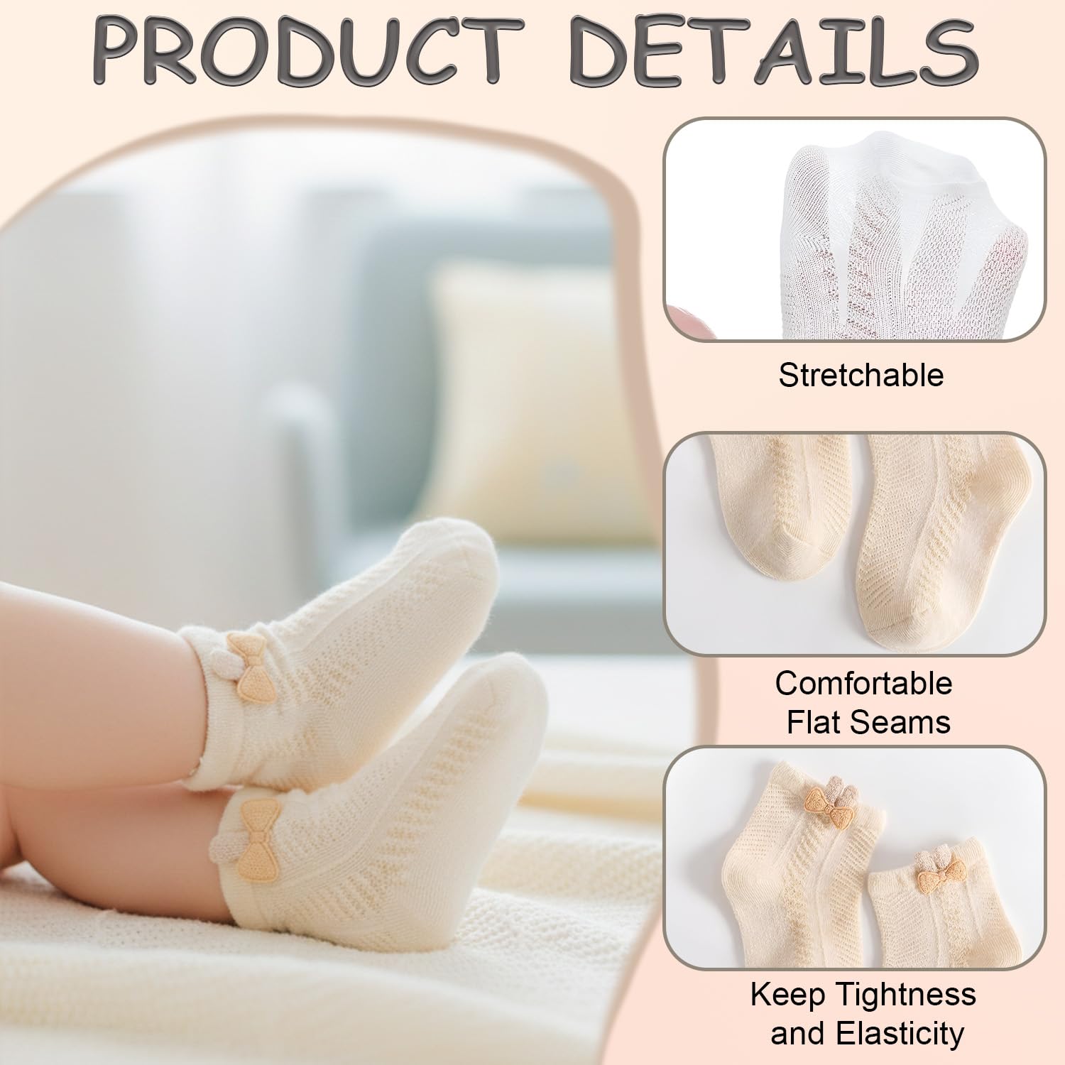 SYGA 4-Pairs Baby Socks Set Mesh Short Cotton with Rabbit Cartoon Pattern for Newborns 0-6 Months (White, Pink, Khaki, Green) 1
