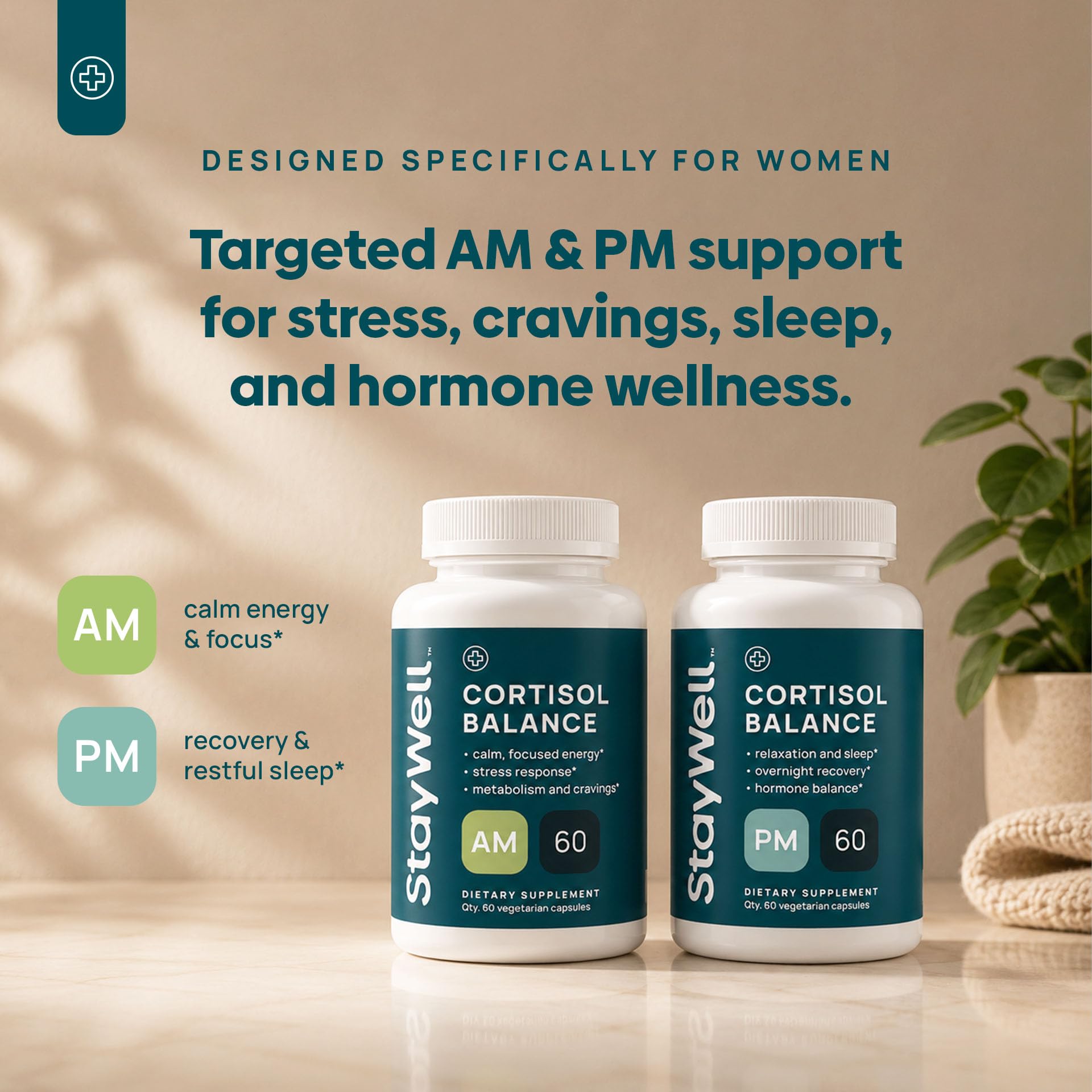 AM/PM Cortisol Supplements for Women – Cortisol Manager for Stress, Sleep, Cravings, Hormone Balance, Adrenal & Metabolism Support – Ashwagandha, L-Theanine, Magnesium, Berberine – 2 Bottle Set — Amazon image 2