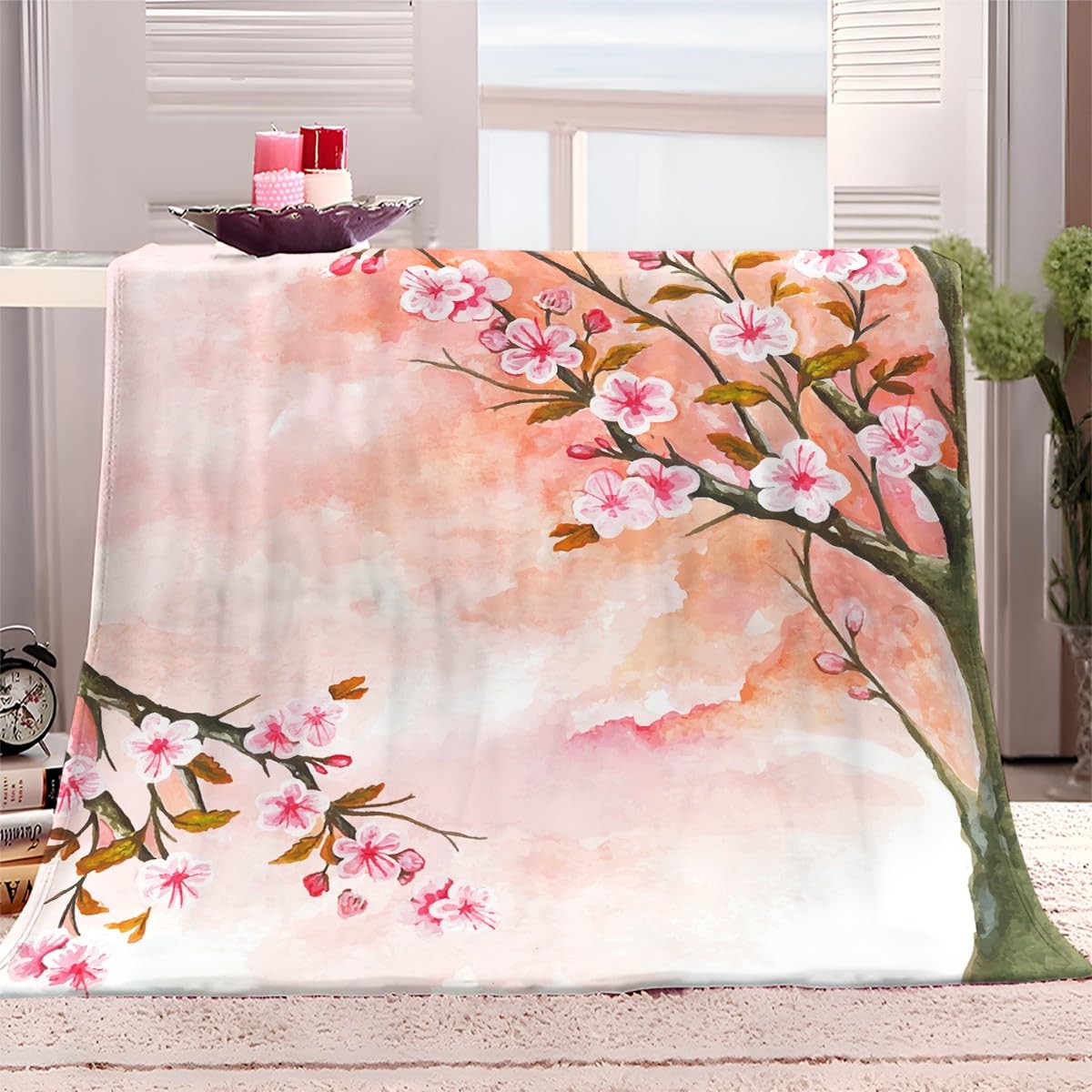 Couverture Polaire 130x150 cm Fleurie pour Soirée Cocooning Réconfortante sur le Canapé