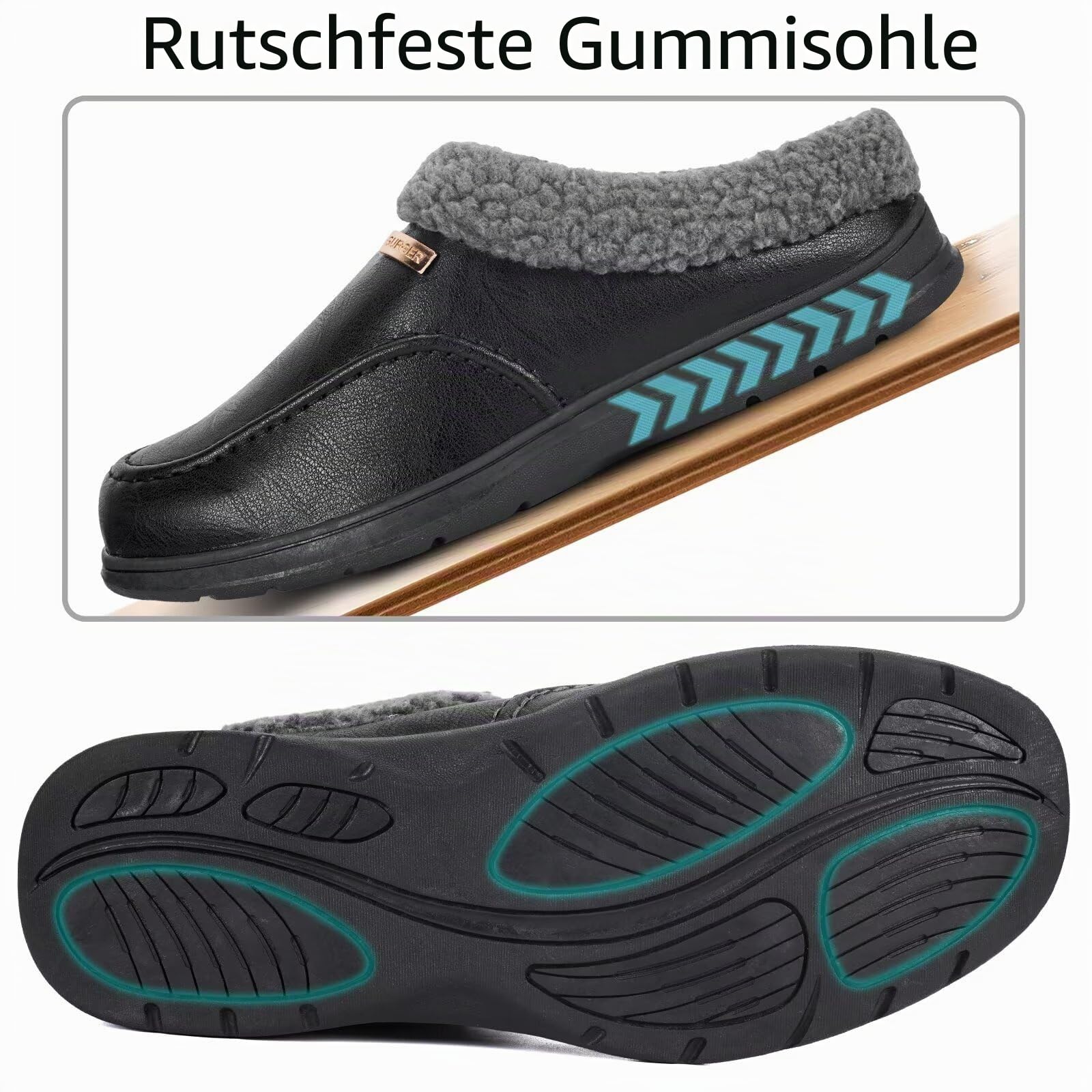 Leder Hausschuhe Herren Warm Plüsch Gefüttert Winter Pantoffeln