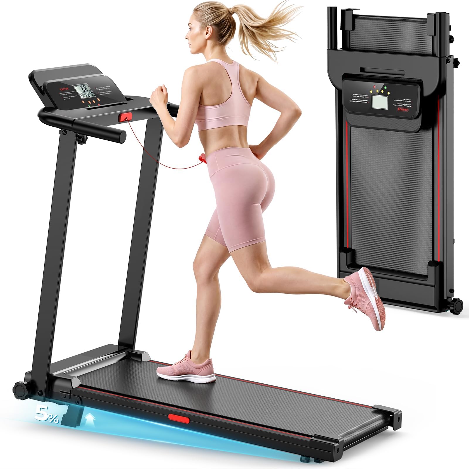 Treadmills for Home, Walking Pad with Incline, Caminadoras para Hacer Ejercicio, 0.6-6.2 MPH Portable Foldable Under Desk Caminadora, Eléctrica Casa Tredmill, Folding Compact Running Machine