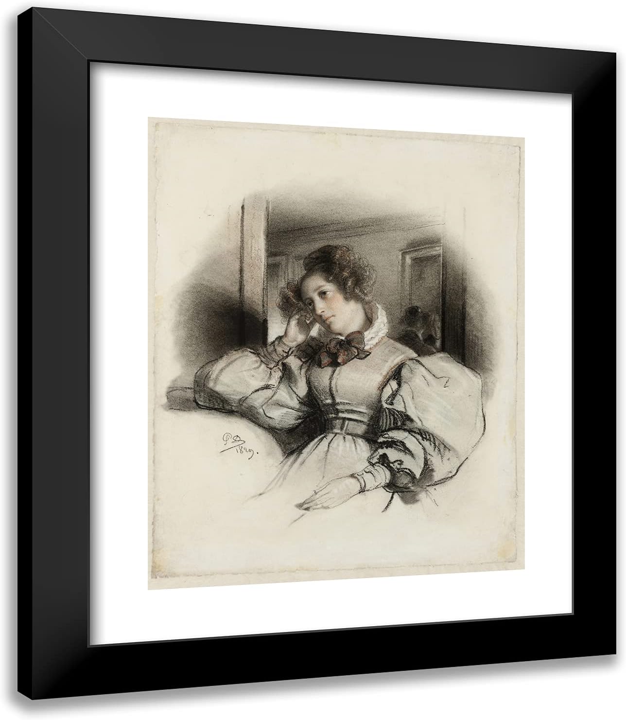 ArtDirect Paul Delaroche 20x24 Black Modern Framed and Double Matted Art Print Titled Portrait de Mme. E. D.