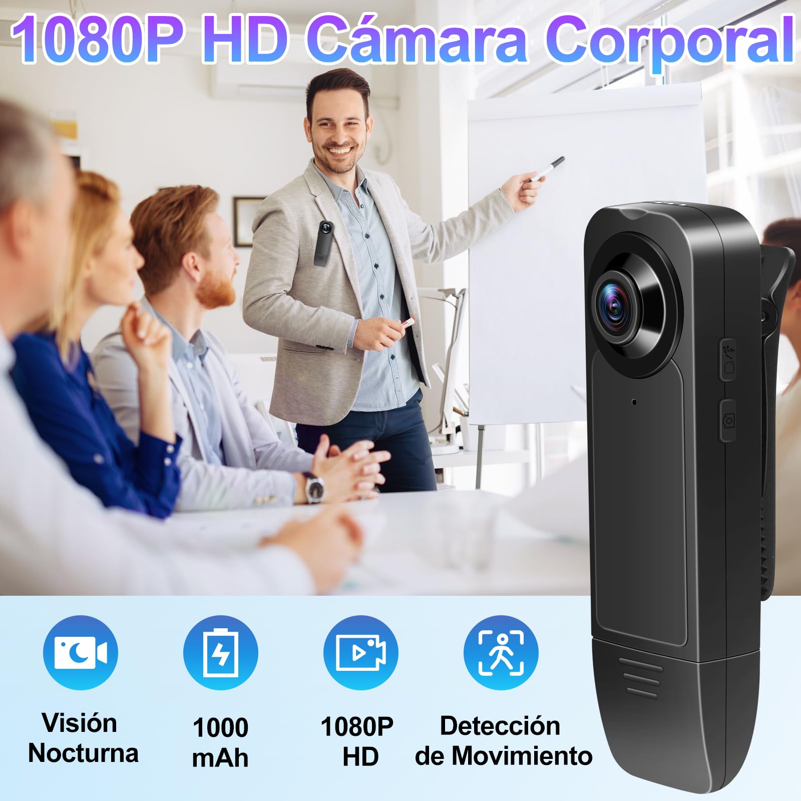 TANGMI Mini Camara Espia Oculta, 7 Horas de Uso con Manos Libres Camara Espia Invisible, Visión Nocturna & 1080P HD Gran Angular 140° Body CAM Policial para Grabación de Video y Toma de Fotos