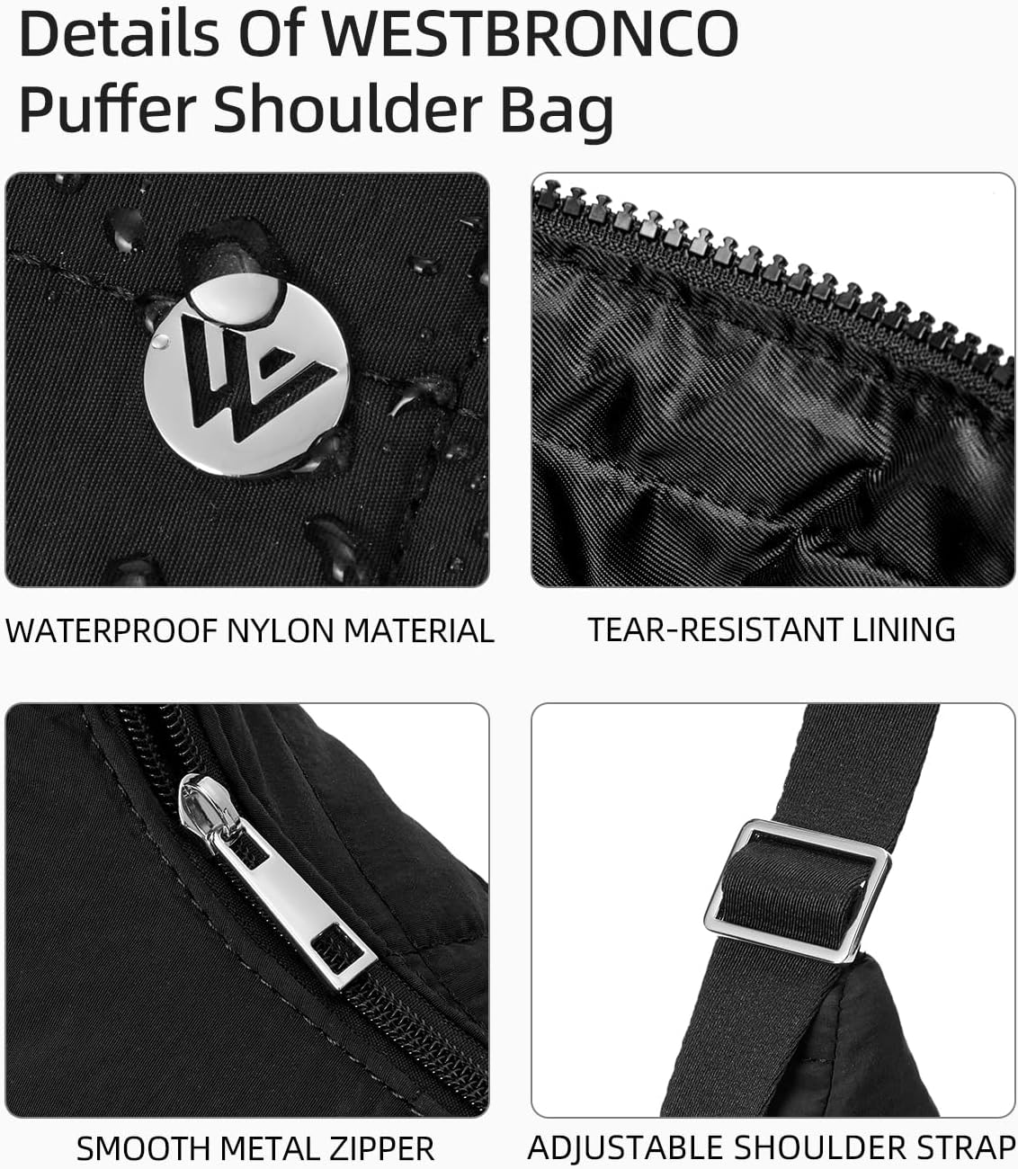 WESTBRONCO Puffer Crescent Shoulder Bags for Women Puffy Quilted Handbags, Nylon Shoulder Purse with Adjustable Strap - Image 4