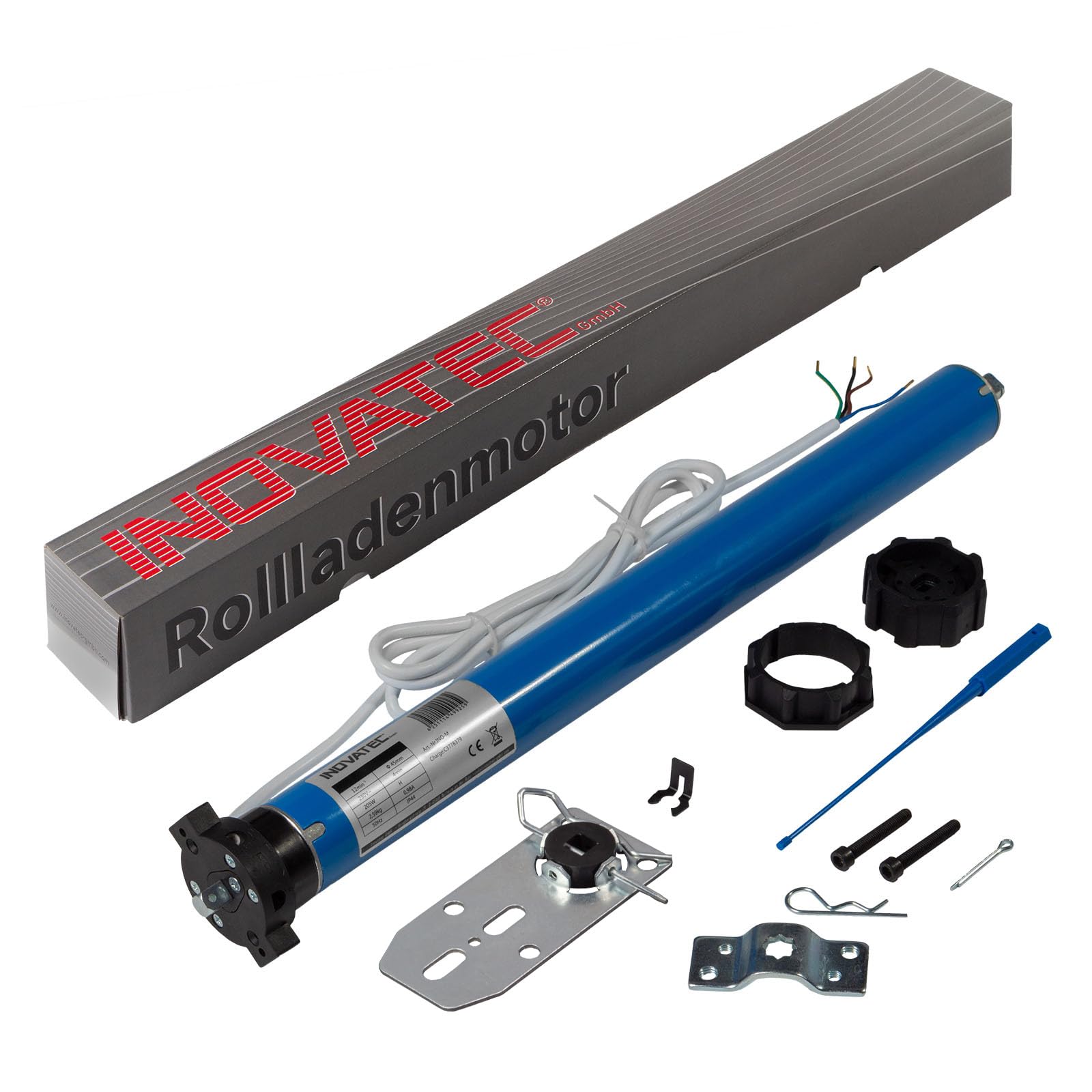 INOVATEC Rollladenmotor Set INO-M 20 Nm, 45 kg Zugkraft, 60 mm 8-Kant Welle inkl. höhenverstellbarem Abrolllager