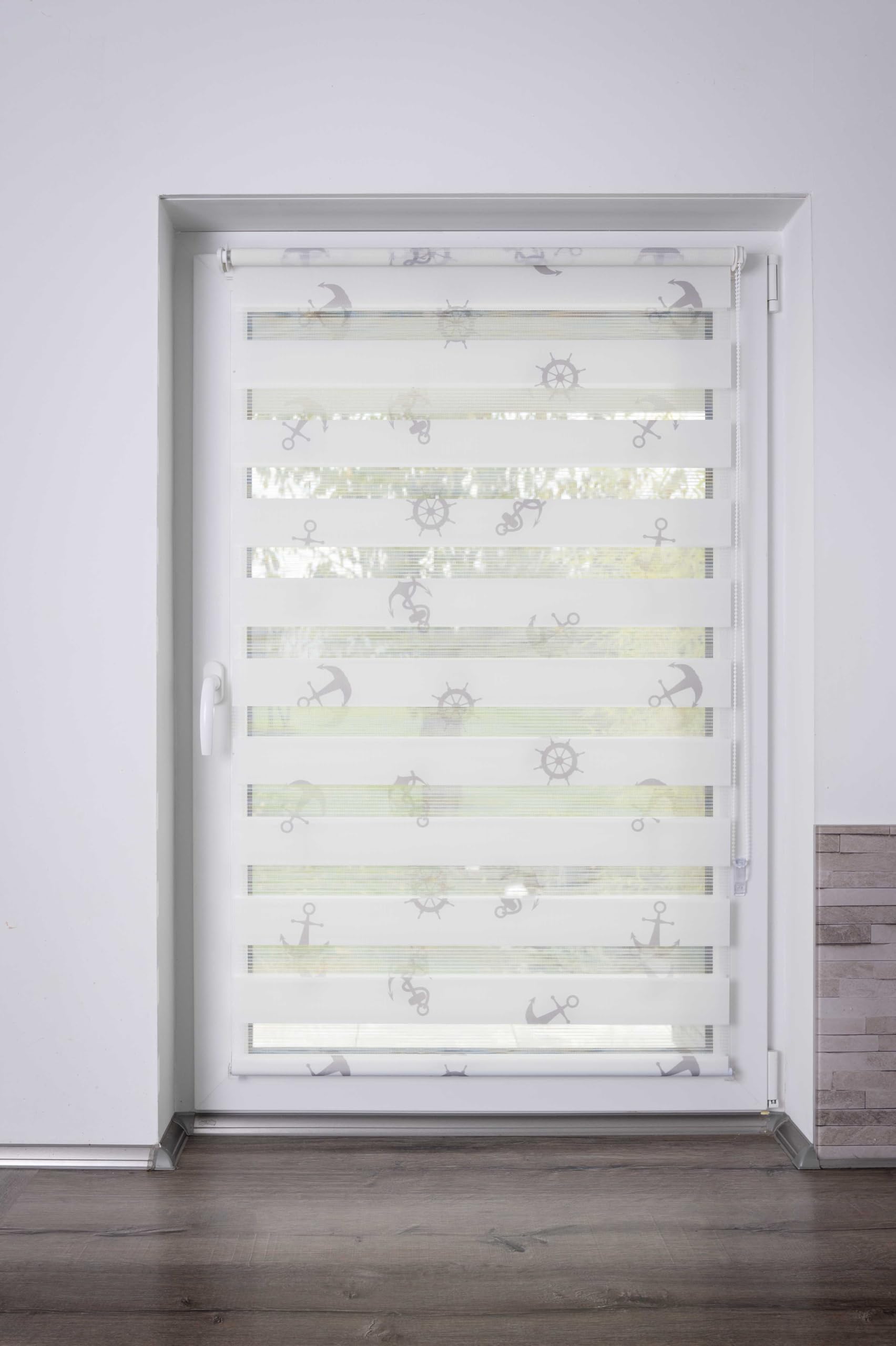 K-Home® Store Enrouleur Double Klemmfix Madrid sans perçage Motif Ancre l 70 x H 200 cm