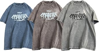 GURUNVANI Men Wash Graphic T Shirts Vintage Oversized Shirt Short Sleeve Tee Tops