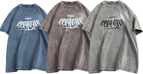 GURUNVANI Men Wash Graphic T Shirts Vintage Oversized Shirt Short Sleeve Tee Tops