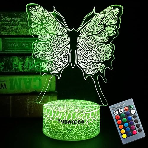 Miniatura 7 de YODAFOOR Lámpara de noche 3D con diseño de mariposa para niños, 16 colores cambiantes con control remoto, mariposa, regalos de cumpleaños para